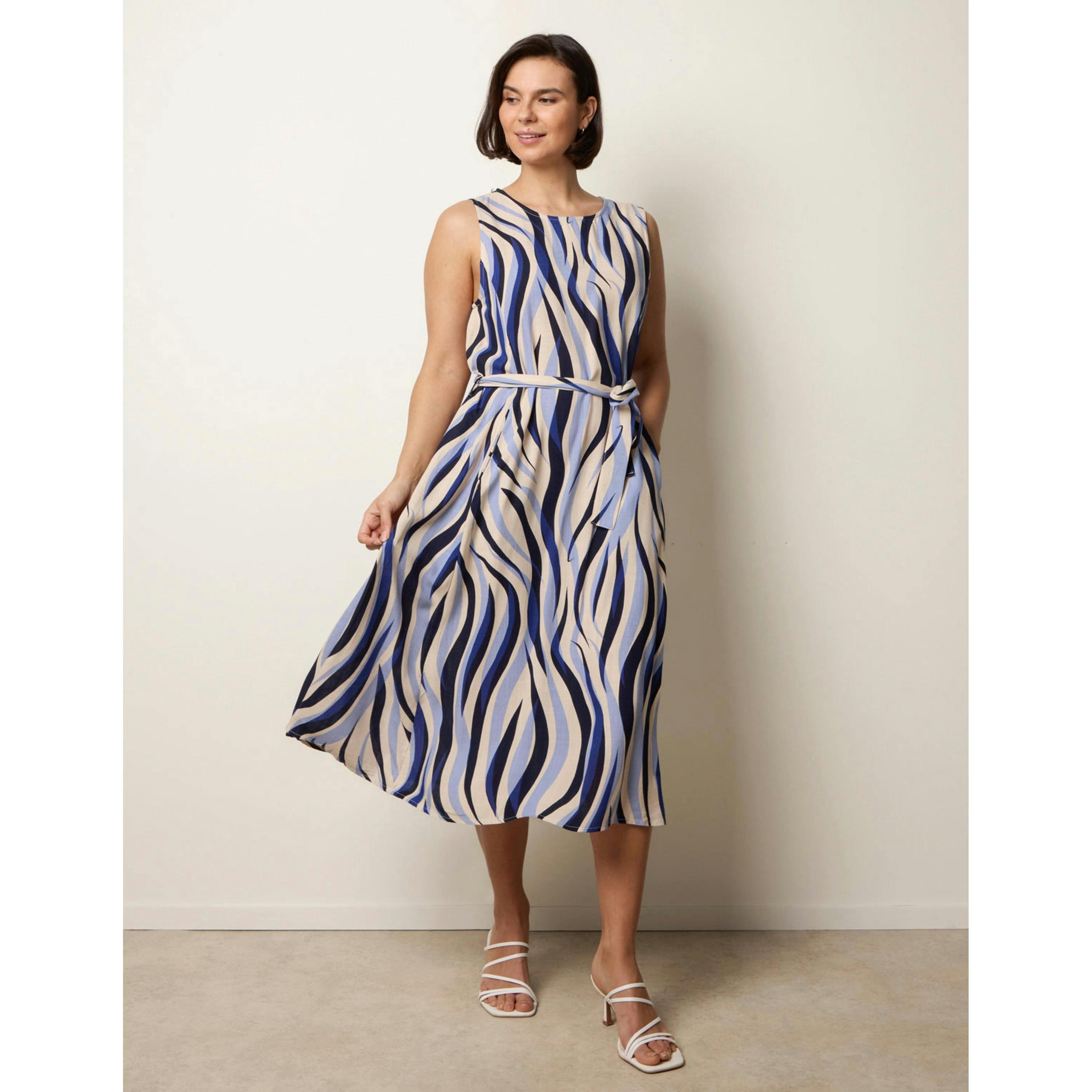 Blue Vanilla Bold Wave Print Belted Dress   in  Navy , view 1 of 4