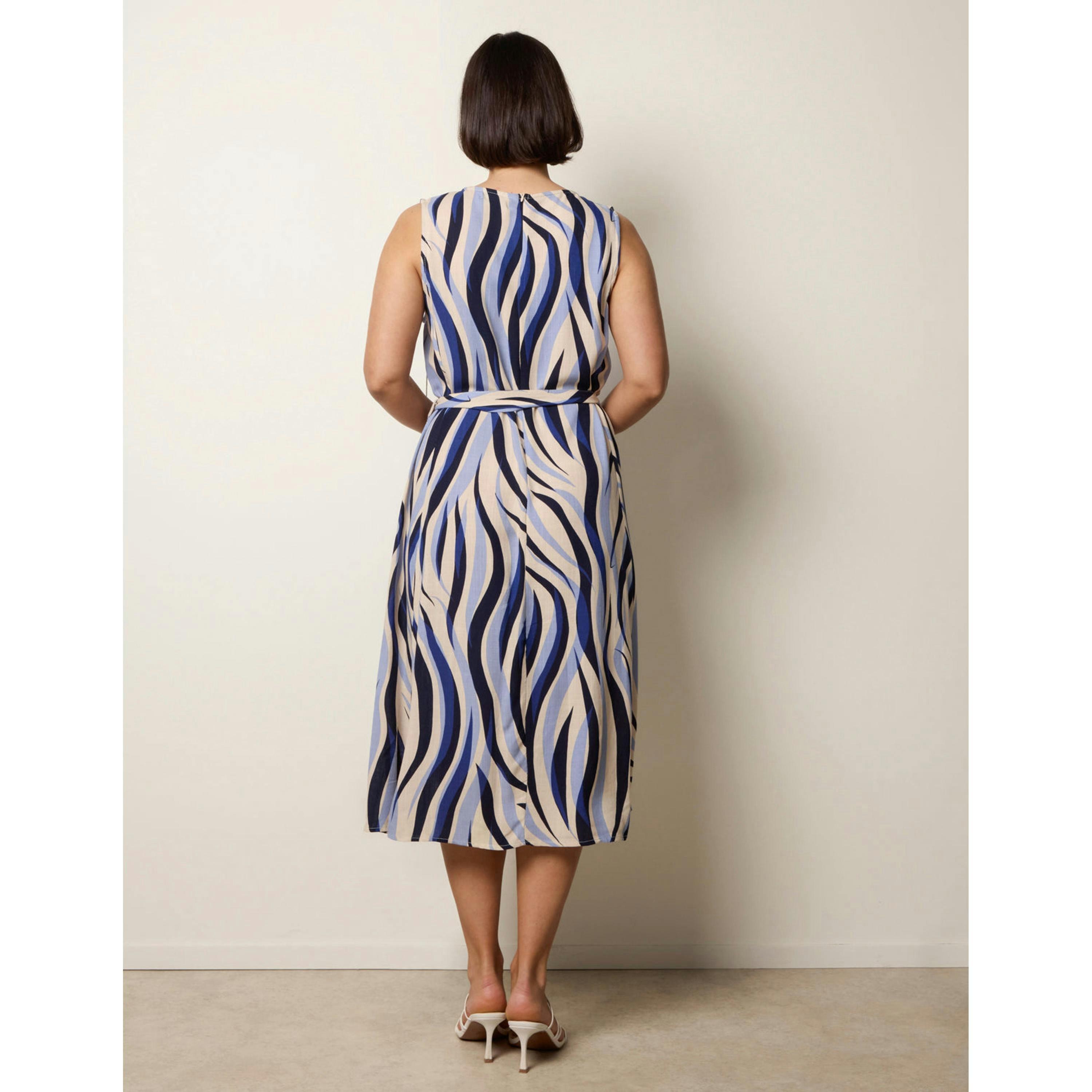 Blue Vanilla Bold Wave Print Belted Dress  in Navy , view 2 of 4