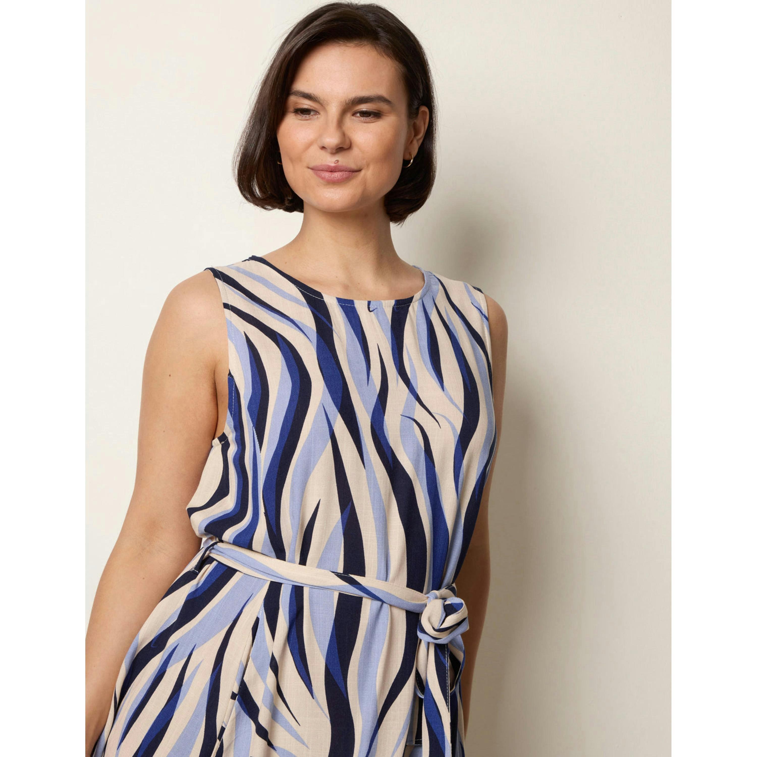 Blue Vanilla Bold Wave Print Belted Dress  in Navy , view 3 of 4