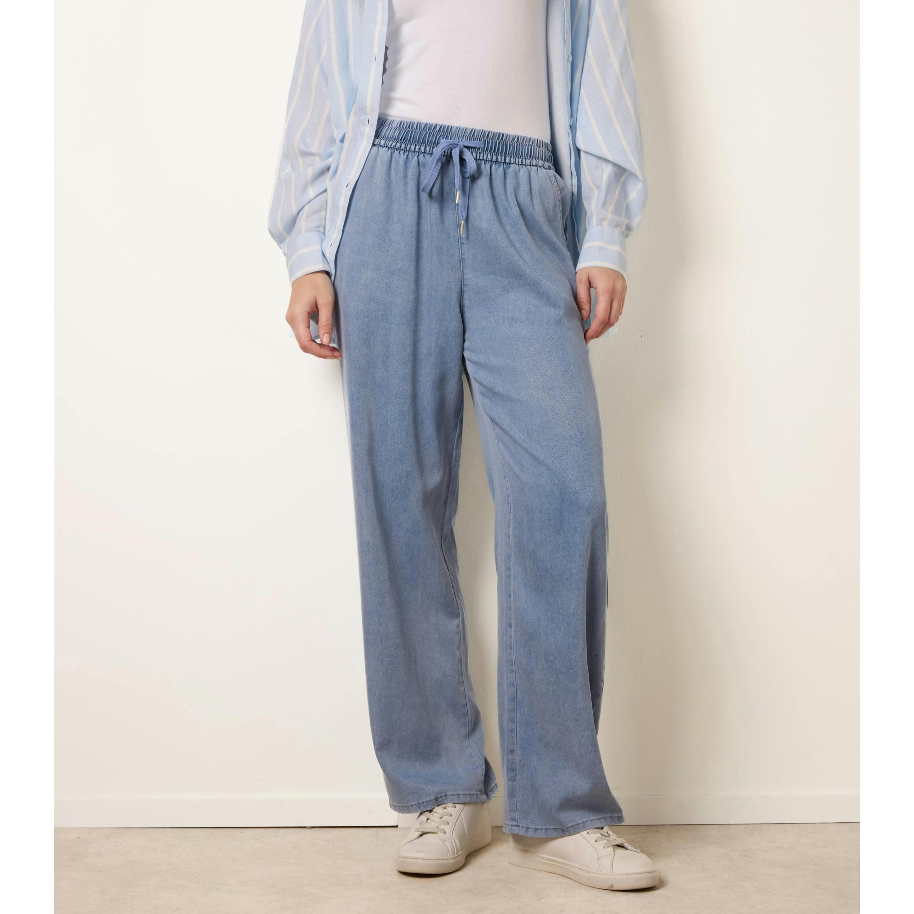 Blue Vanilla Elasticated Waist Wide Leg Jeans  in Blue , view 3 of 4