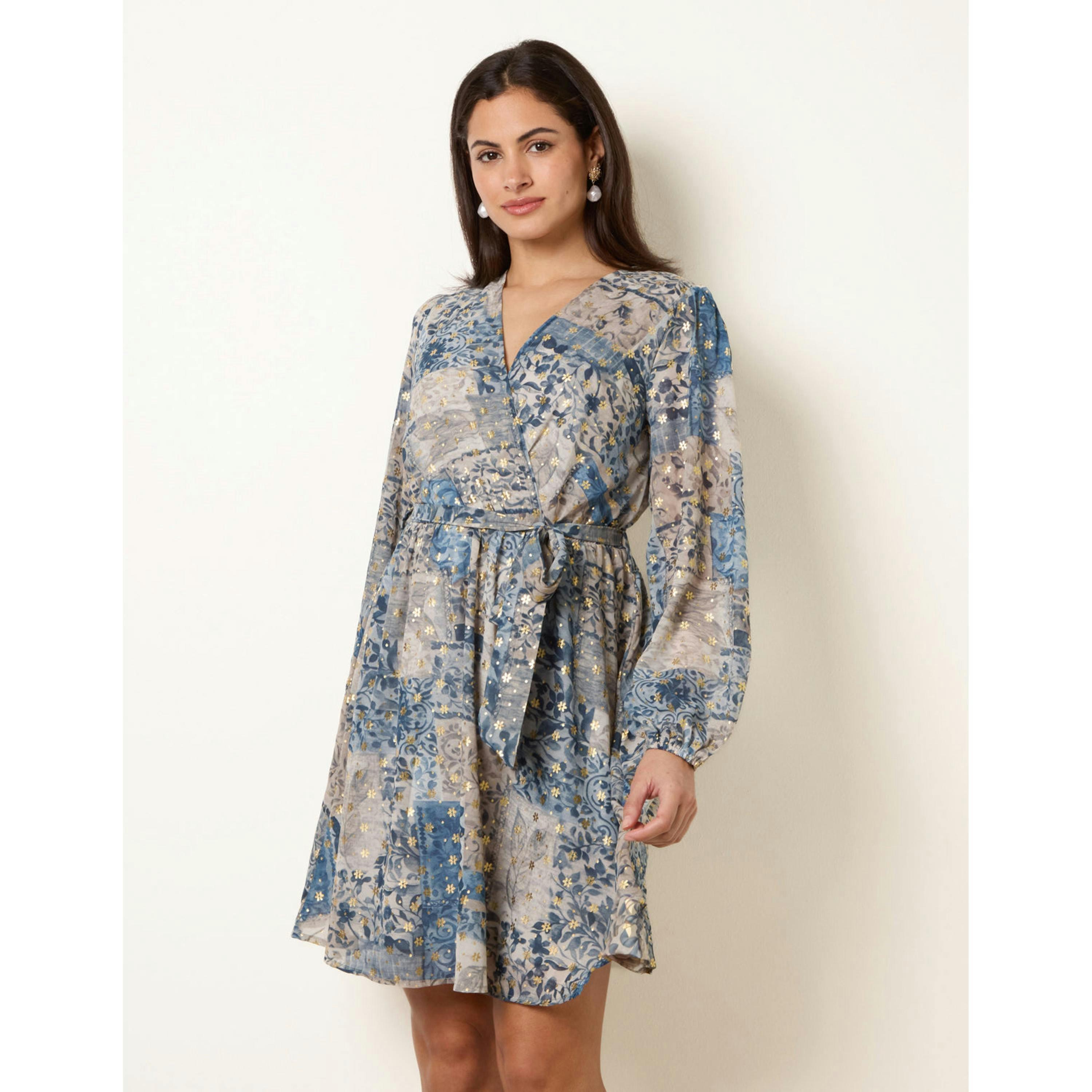 Blue Vanilla Foil Patchwork Mini Dress   in  Blue , view 1 of 4