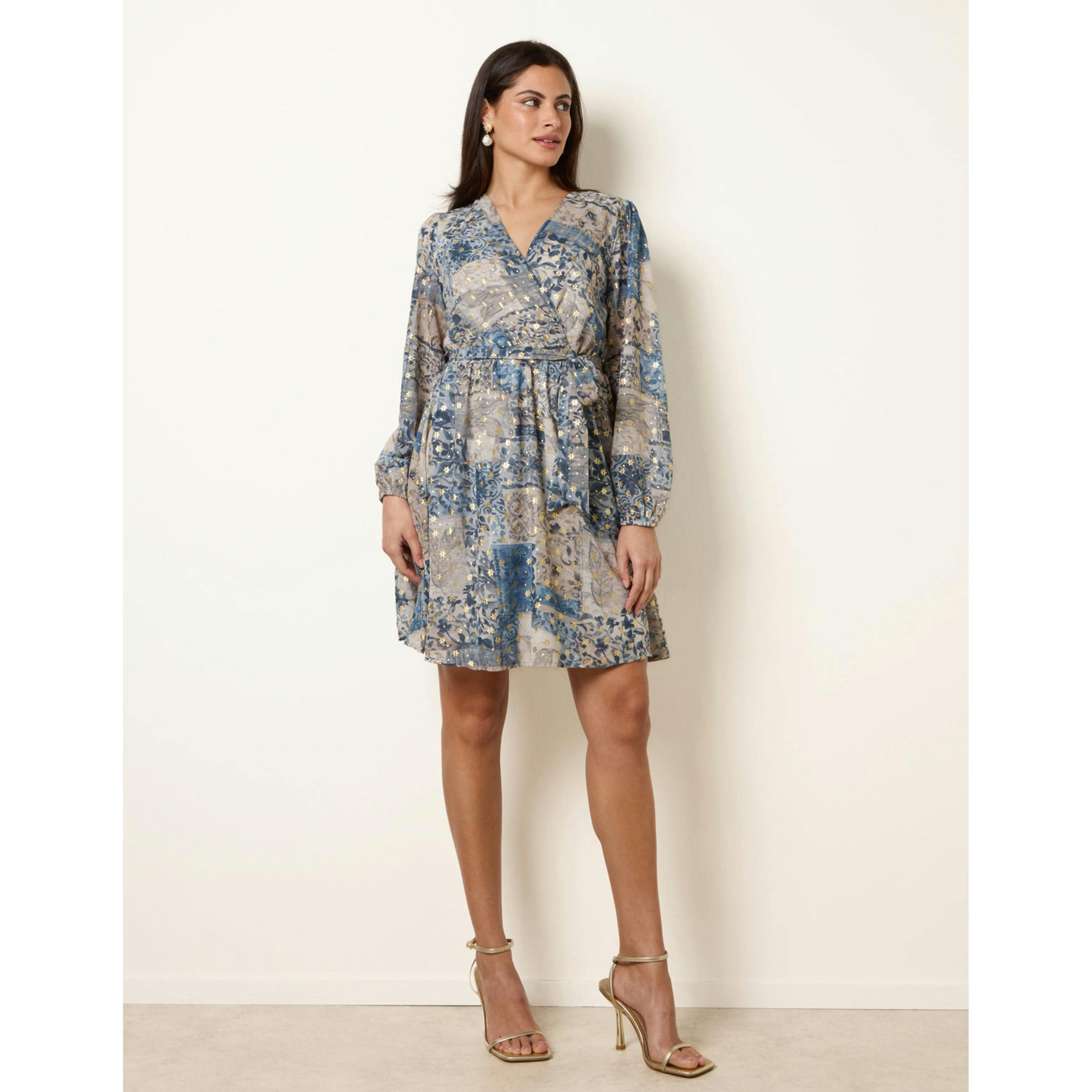 Blue Vanilla Foil Patchwork Mini Dress  in Blue , view 3 of 4