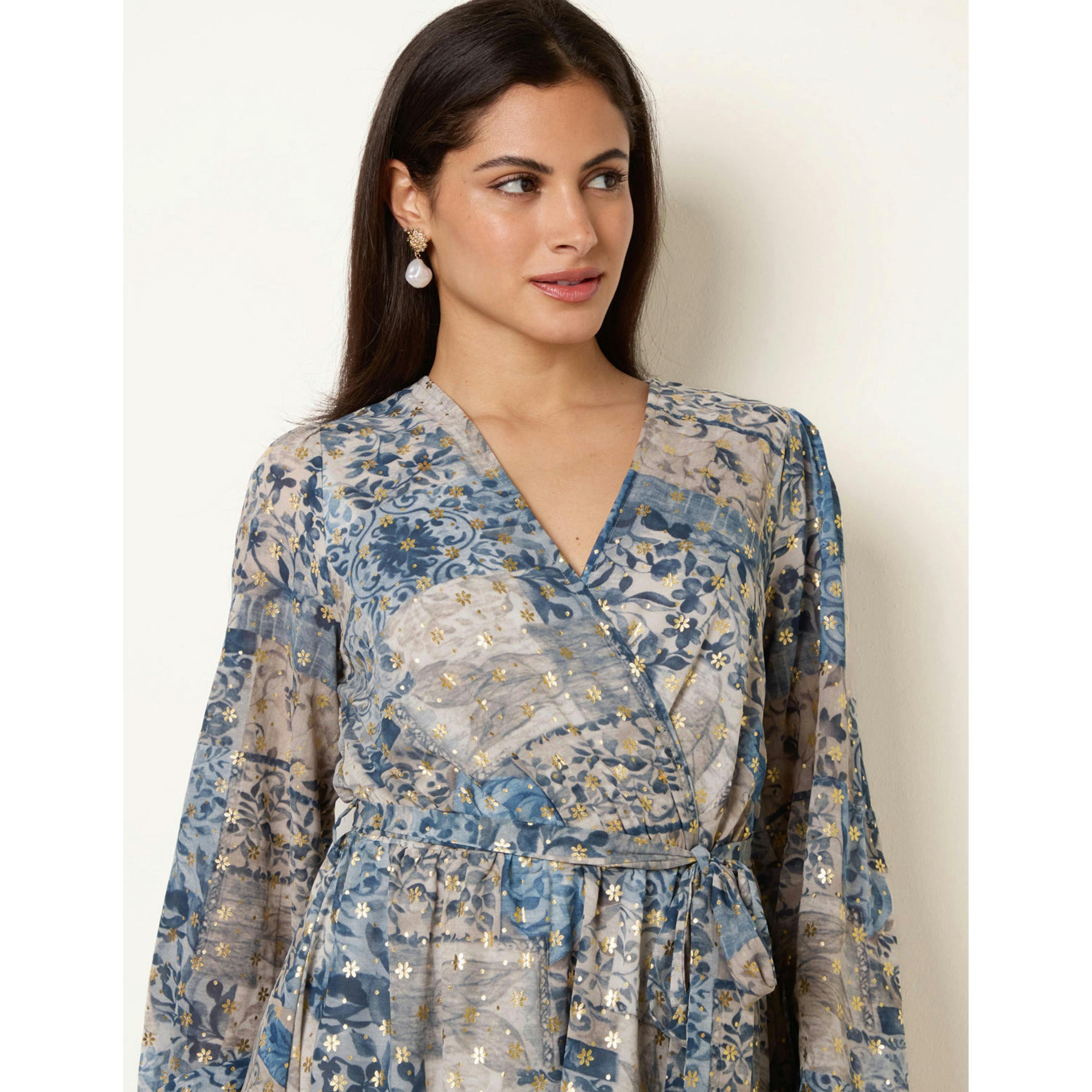 Blue Vanilla Foil Patchwork Mini Dress  in Blue , view 4 of 4