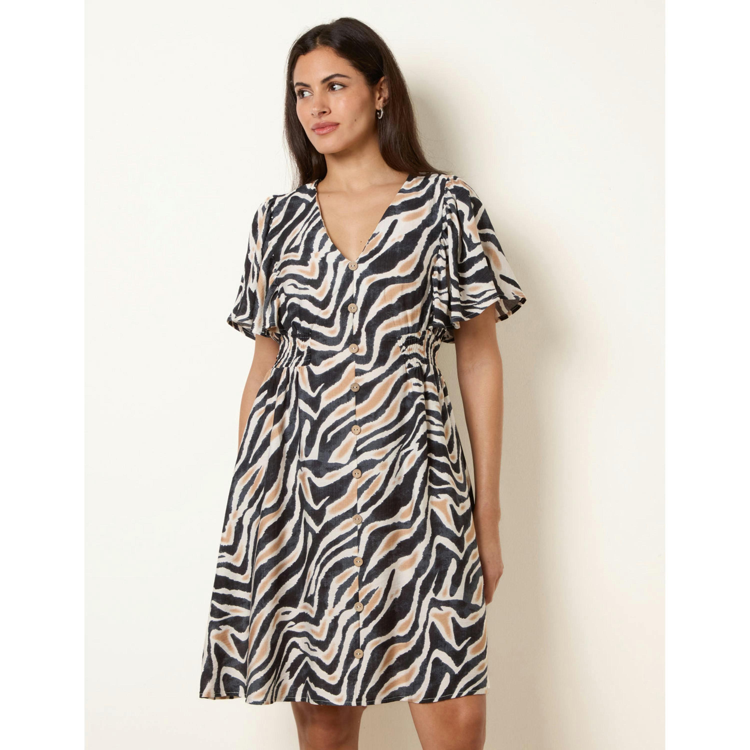 Blue Vanilla Coconut Button Shirred Waist Dress  in Black , view 3 of 4