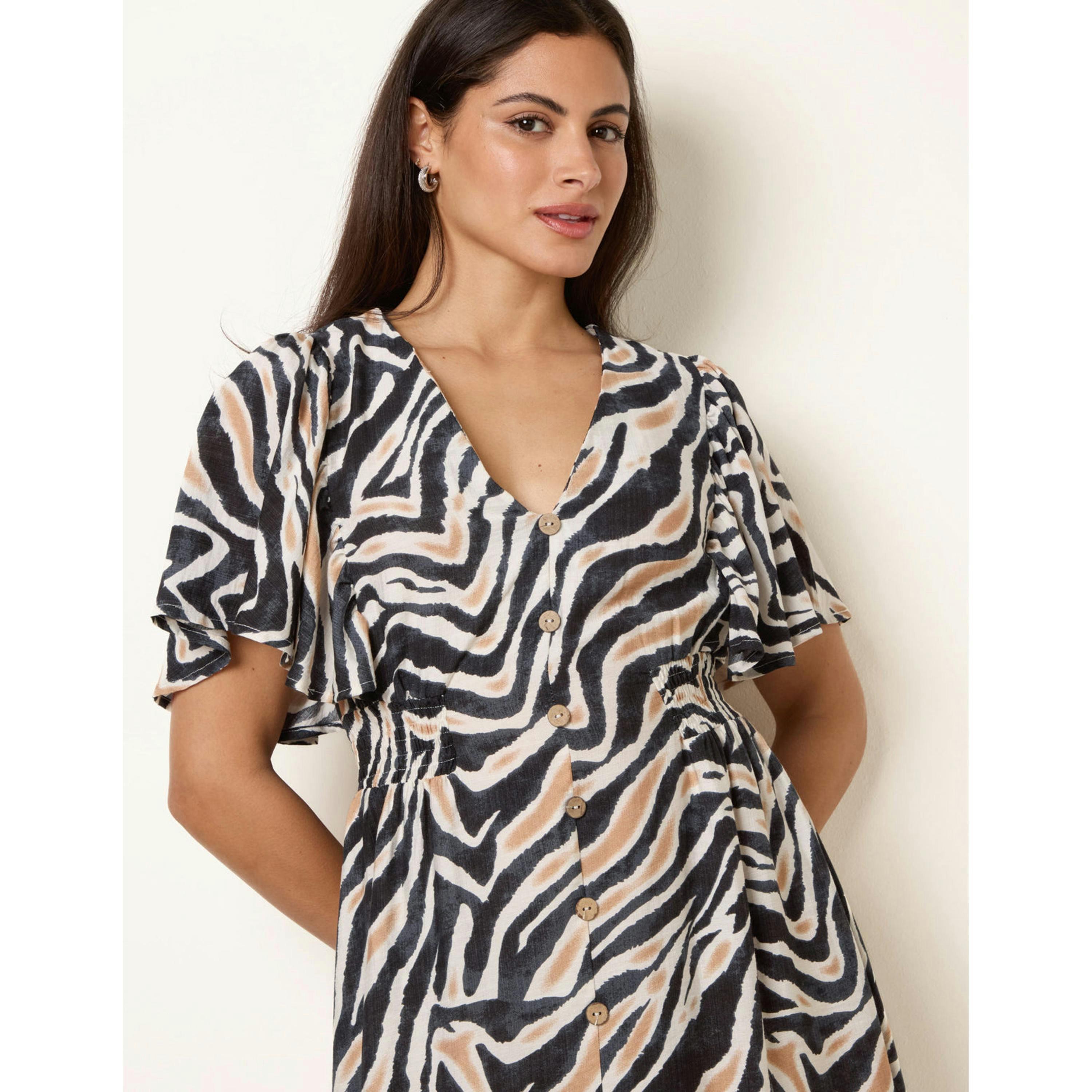 Blue Vanilla Coconut Button Shirred Waist Dress  in Black , view 4 of 4