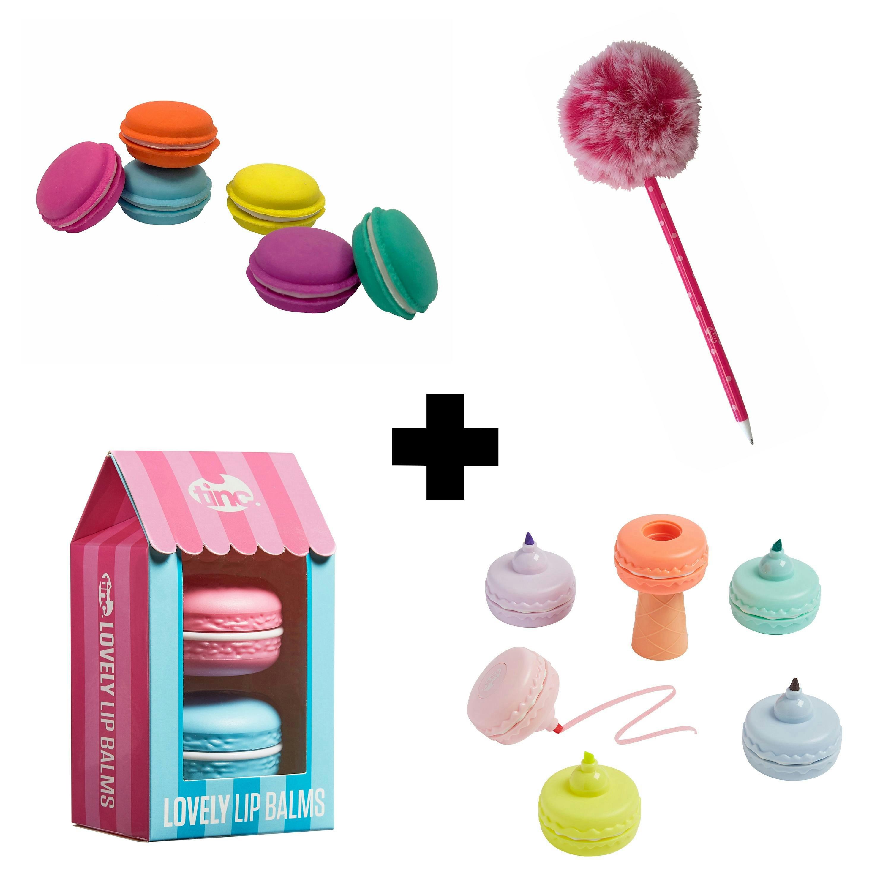 Bundle - Macaroon Highlighters, Lip Balms, Erasers & Pom Pom Pen , view 1 of 6