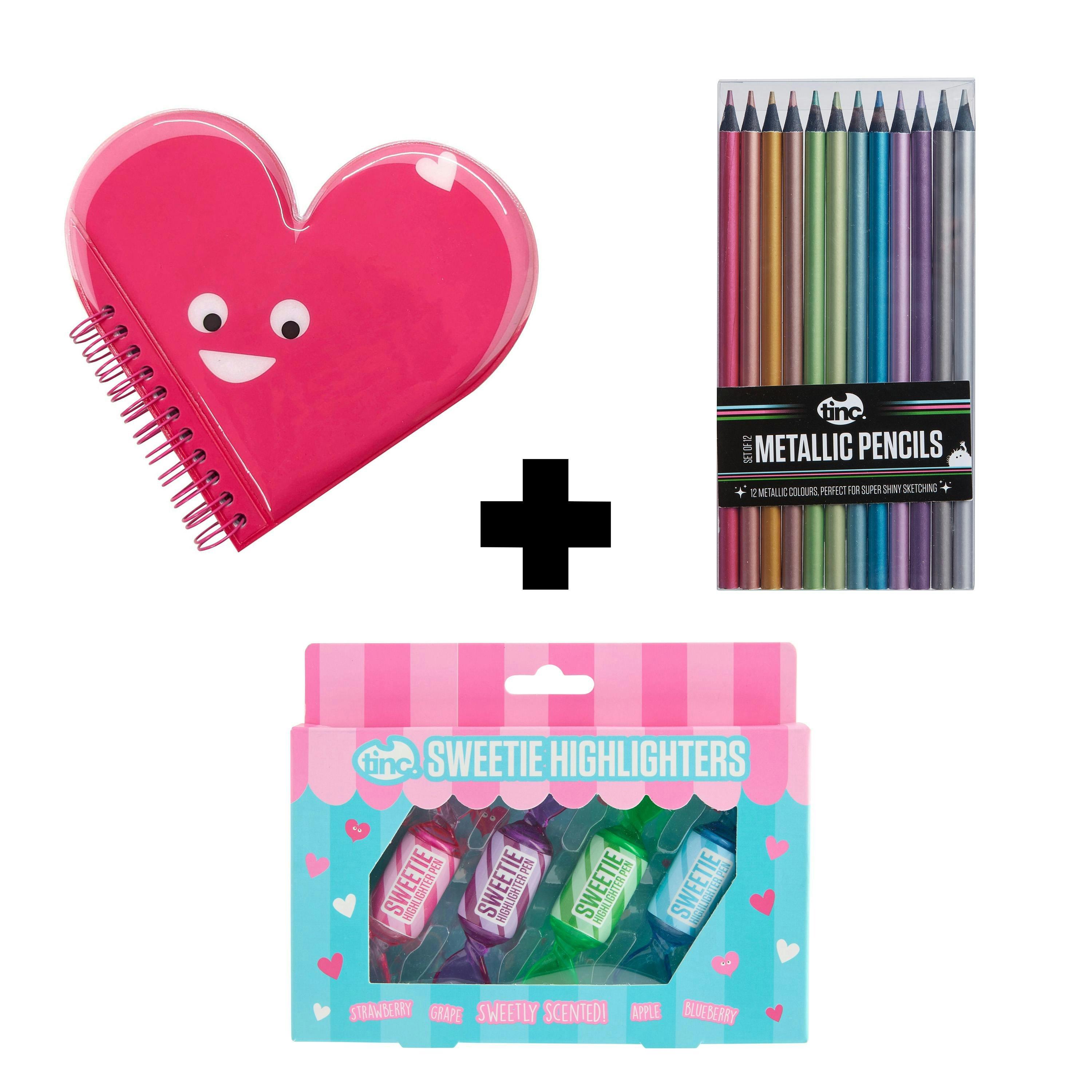 Bundle - A5 Heart Notebook, Metallic Colouring Pencils & Sweetie Highlighters , view 1 of 6