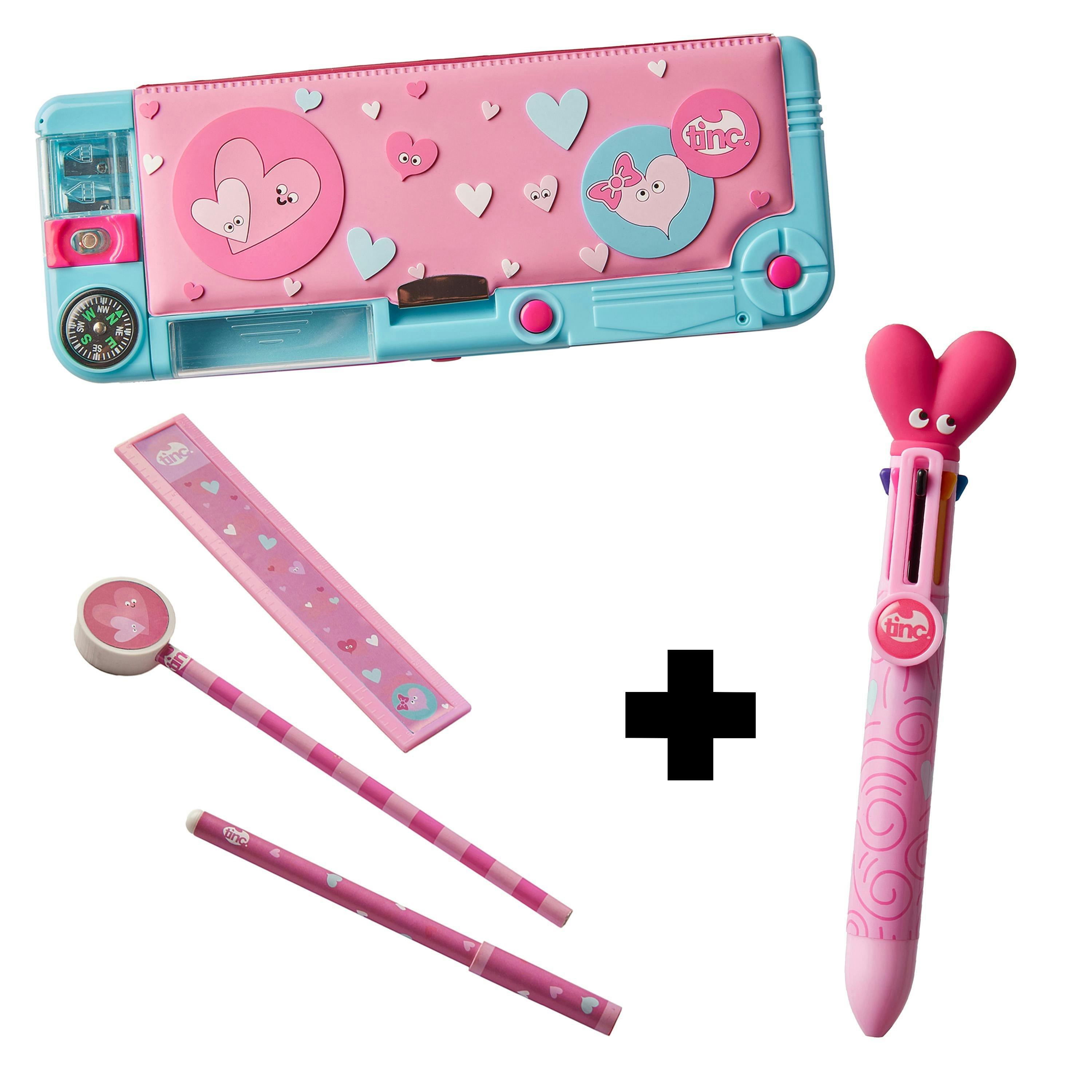 Bundle - Hearts Filled Compartment Pencil Case & Multi Click Pen , view 1 of 6