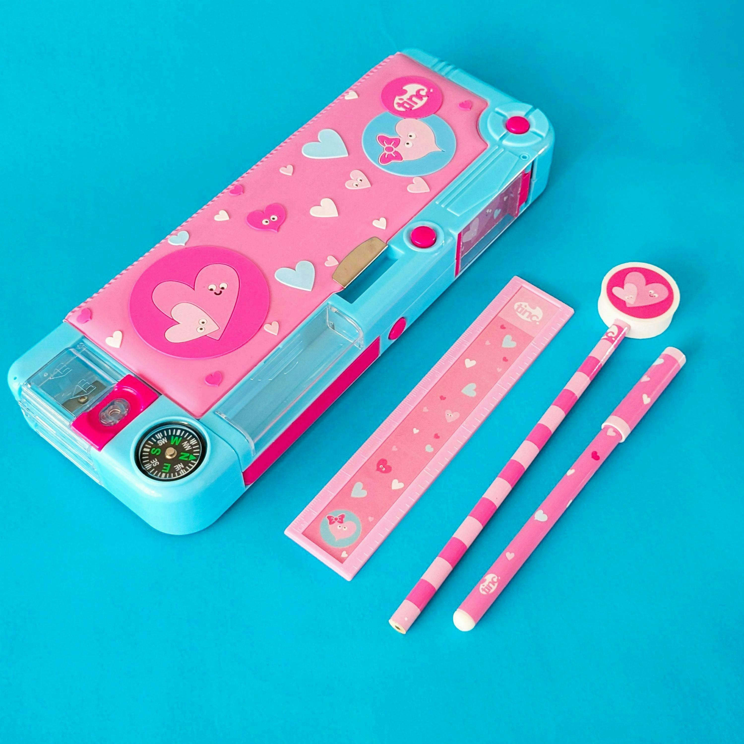 Bundle - Hearts Filled Compartment Pencil Case & Multi Click Pen , view 5 of 6