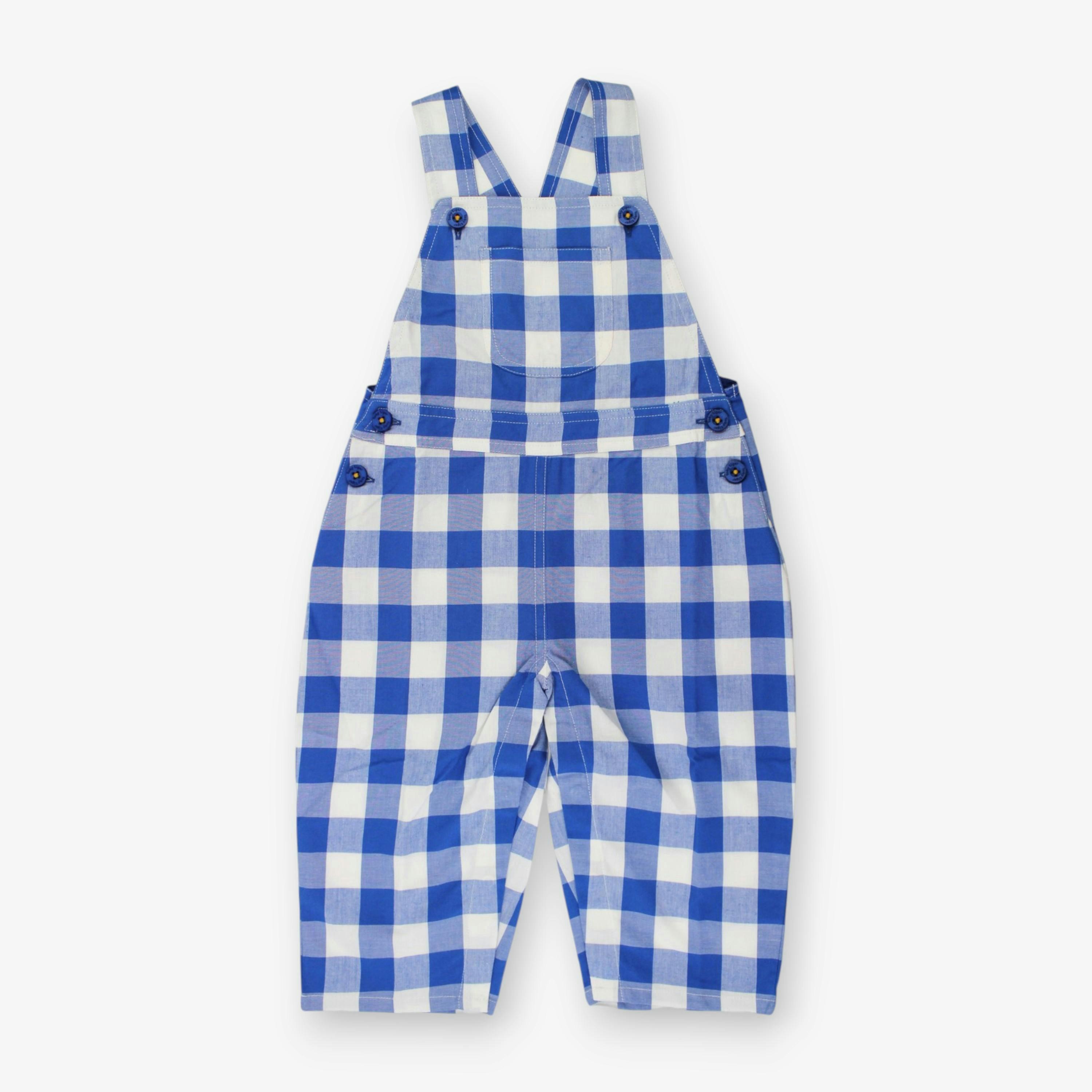 Organic Blue Gingham Woven Dungarees , view 1 of 3