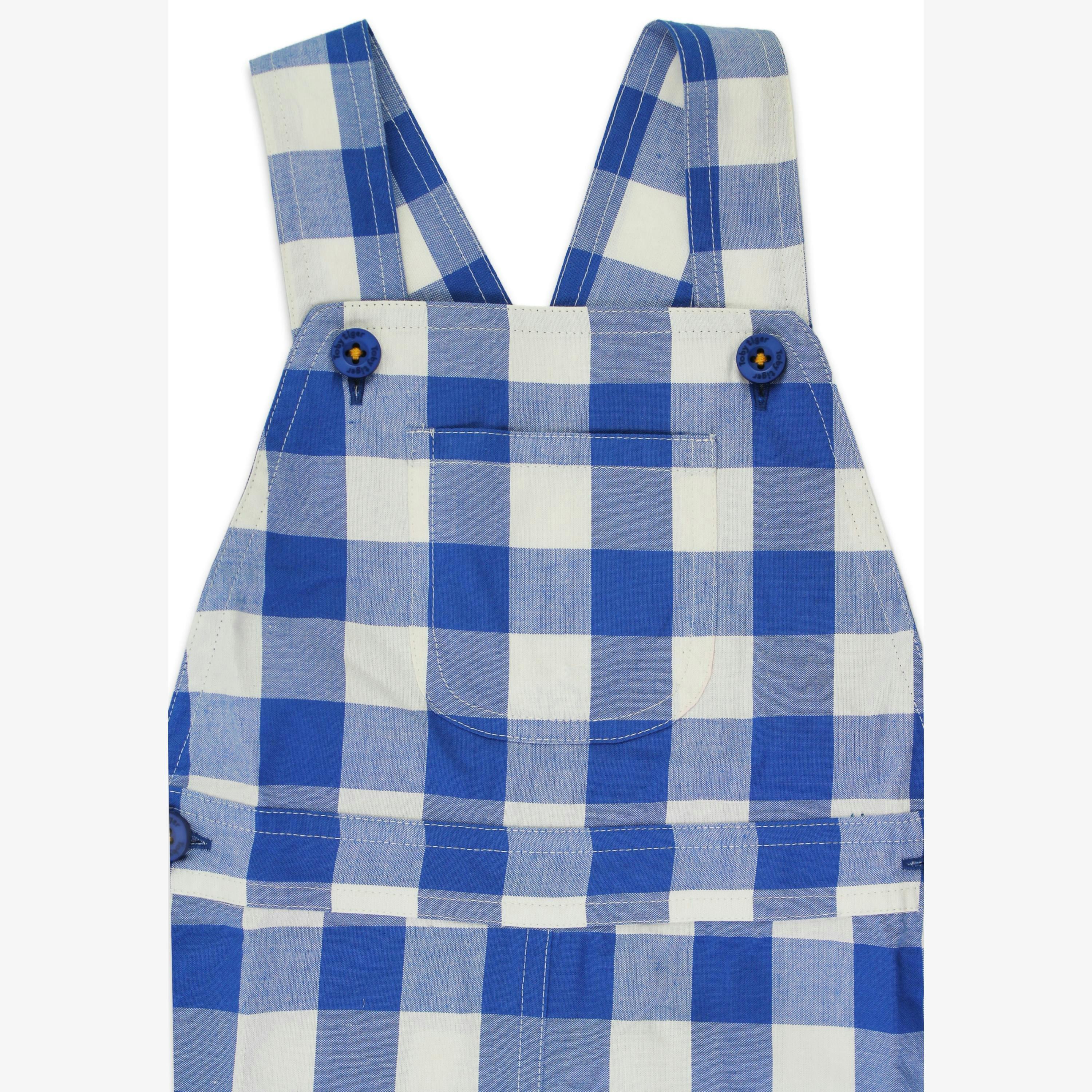 Organic Blue Gingham Woven Dungarees , view 2 of 3