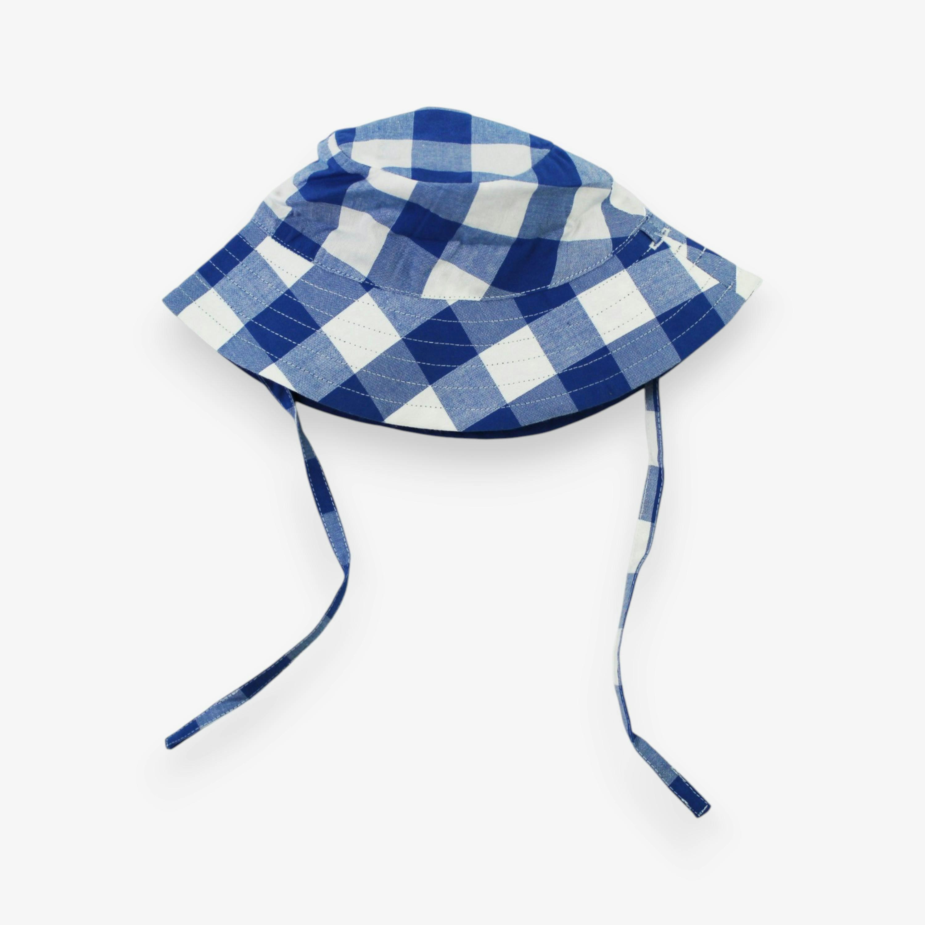 Organic Blue Gingham Woven Reversible Sun Hat , view 1 of 3