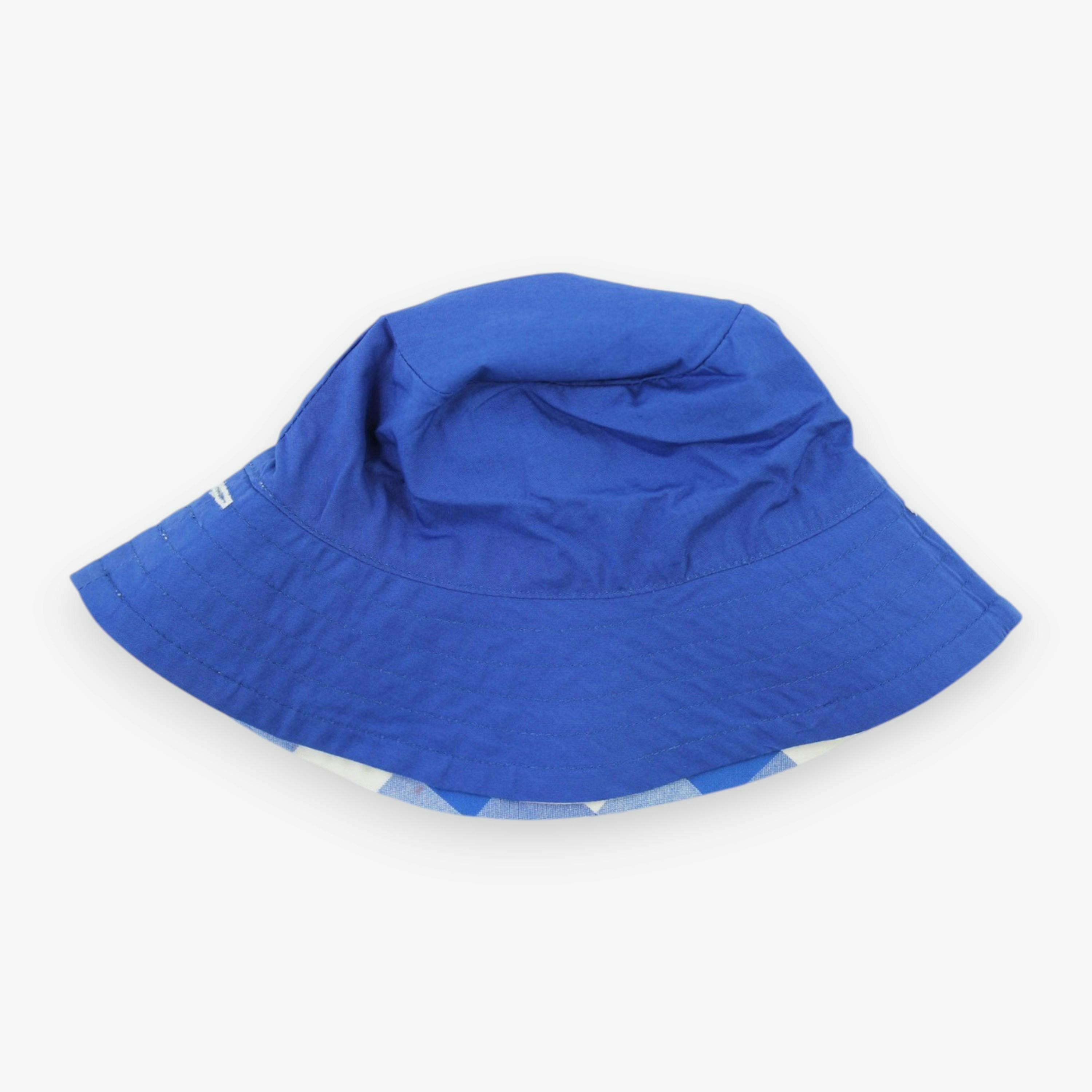 Organic Blue Gingham Woven Reversible Sun Hat , view 2 of 3