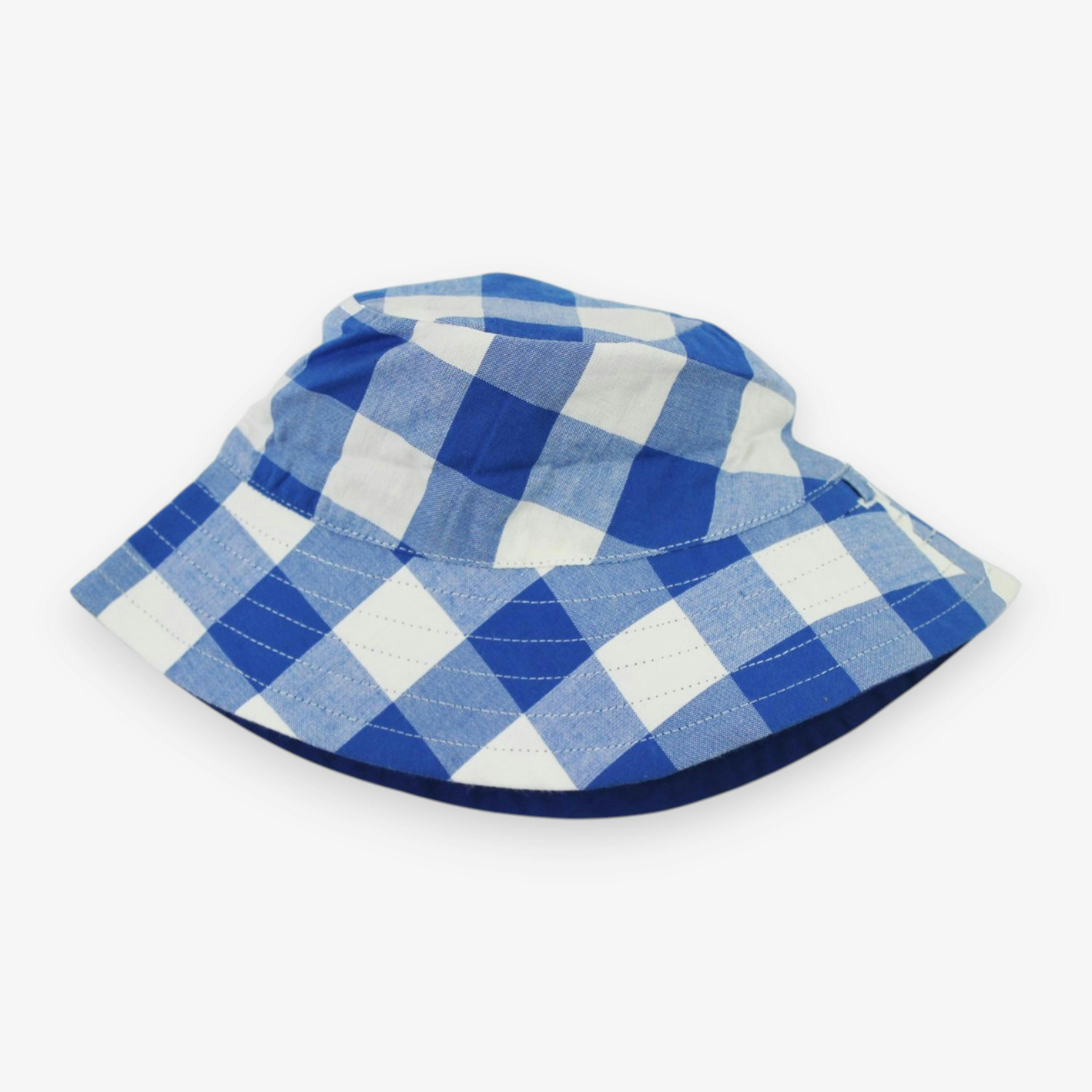 Organic Blue Gingham Woven Reversible Sun Hat , view 3 of 3