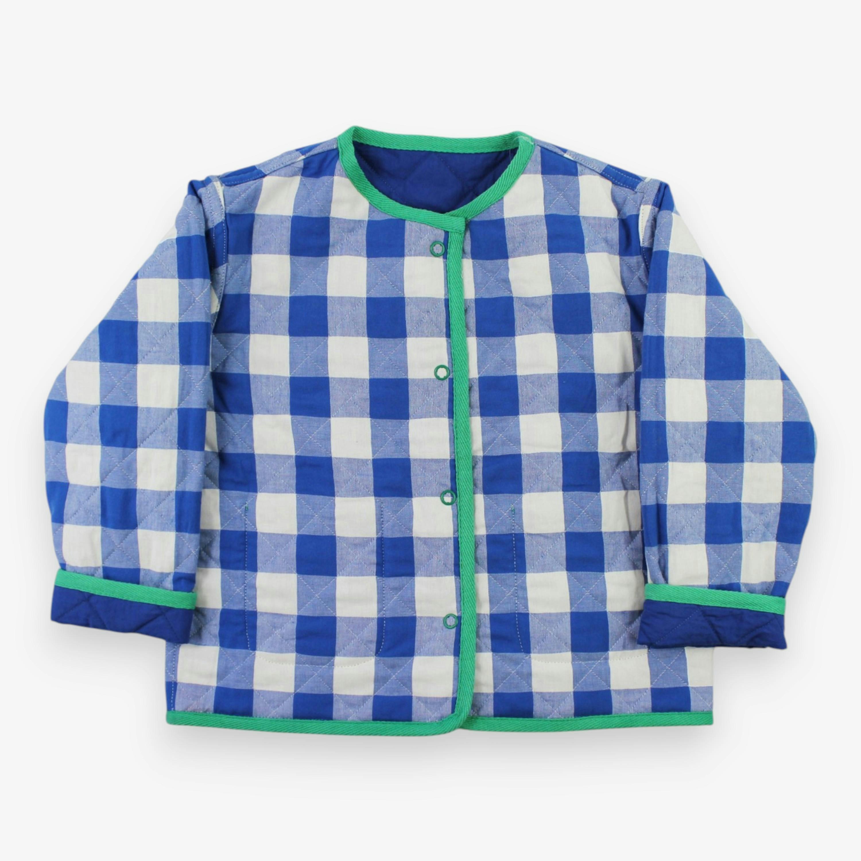 Organic Blue Gingham Woven Reversible Jacket , view 1 of 2