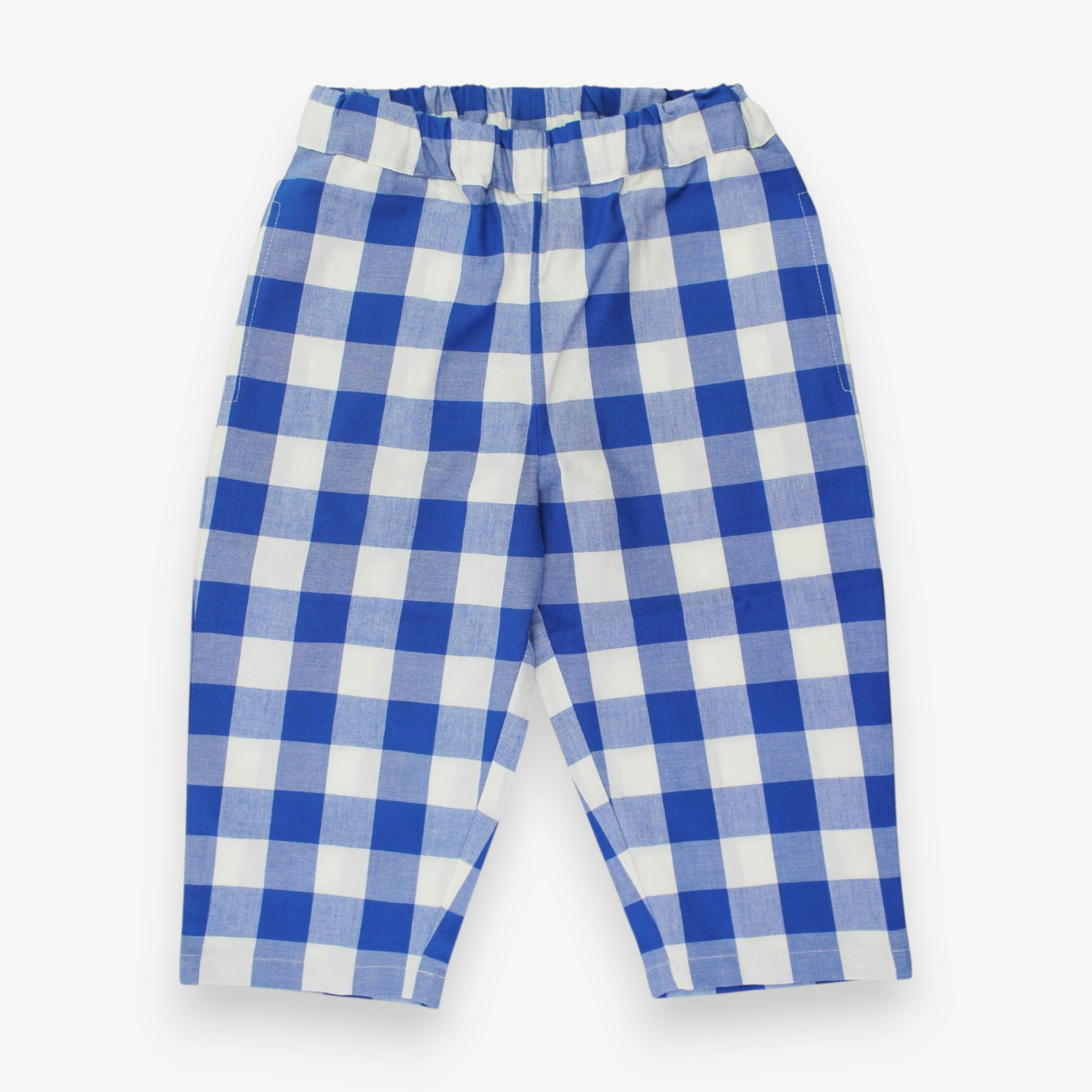 Organic Blue Gingham Woven Trousers , view 1 of 3