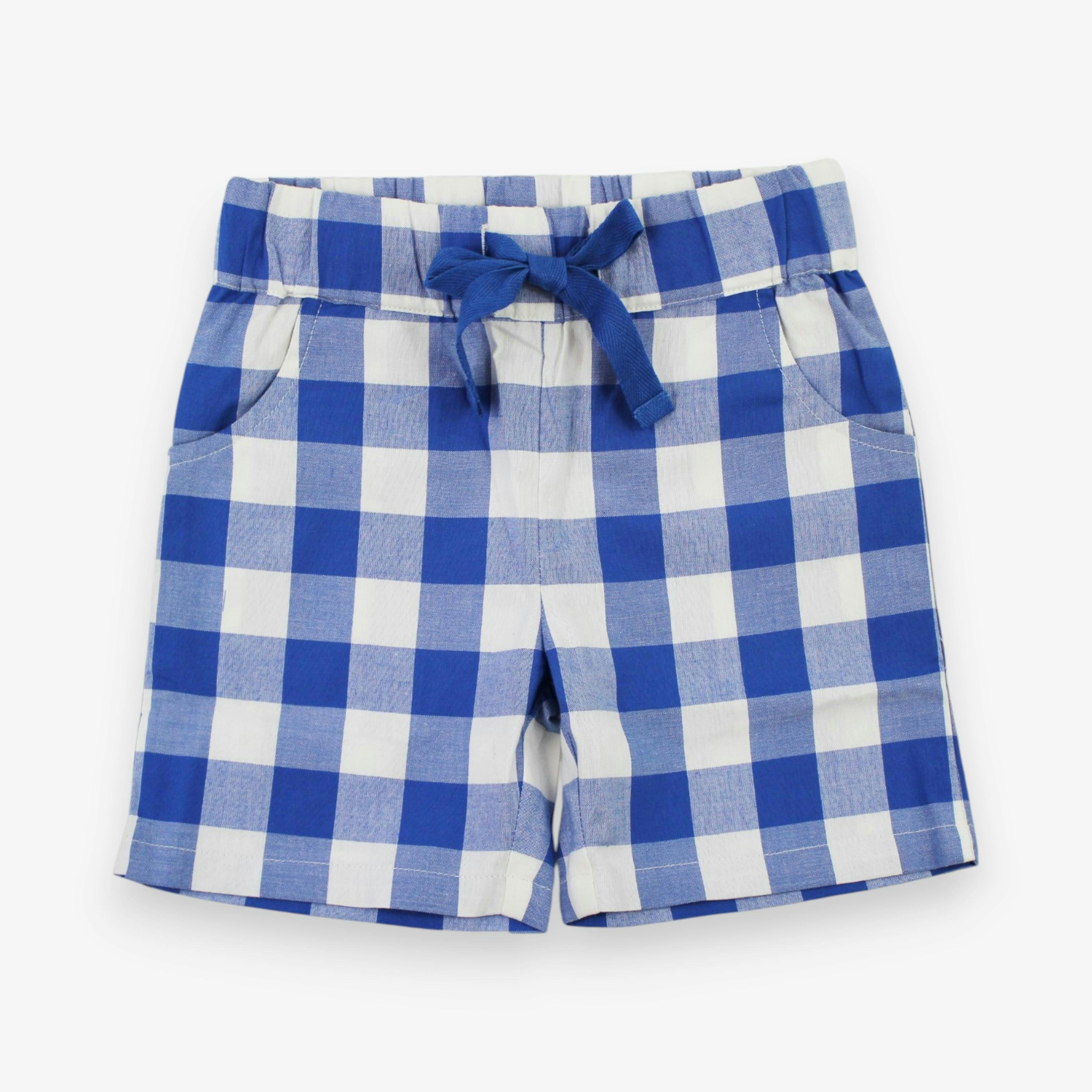 Organic Blue Gingham Woven Shorts , view 1 of 3