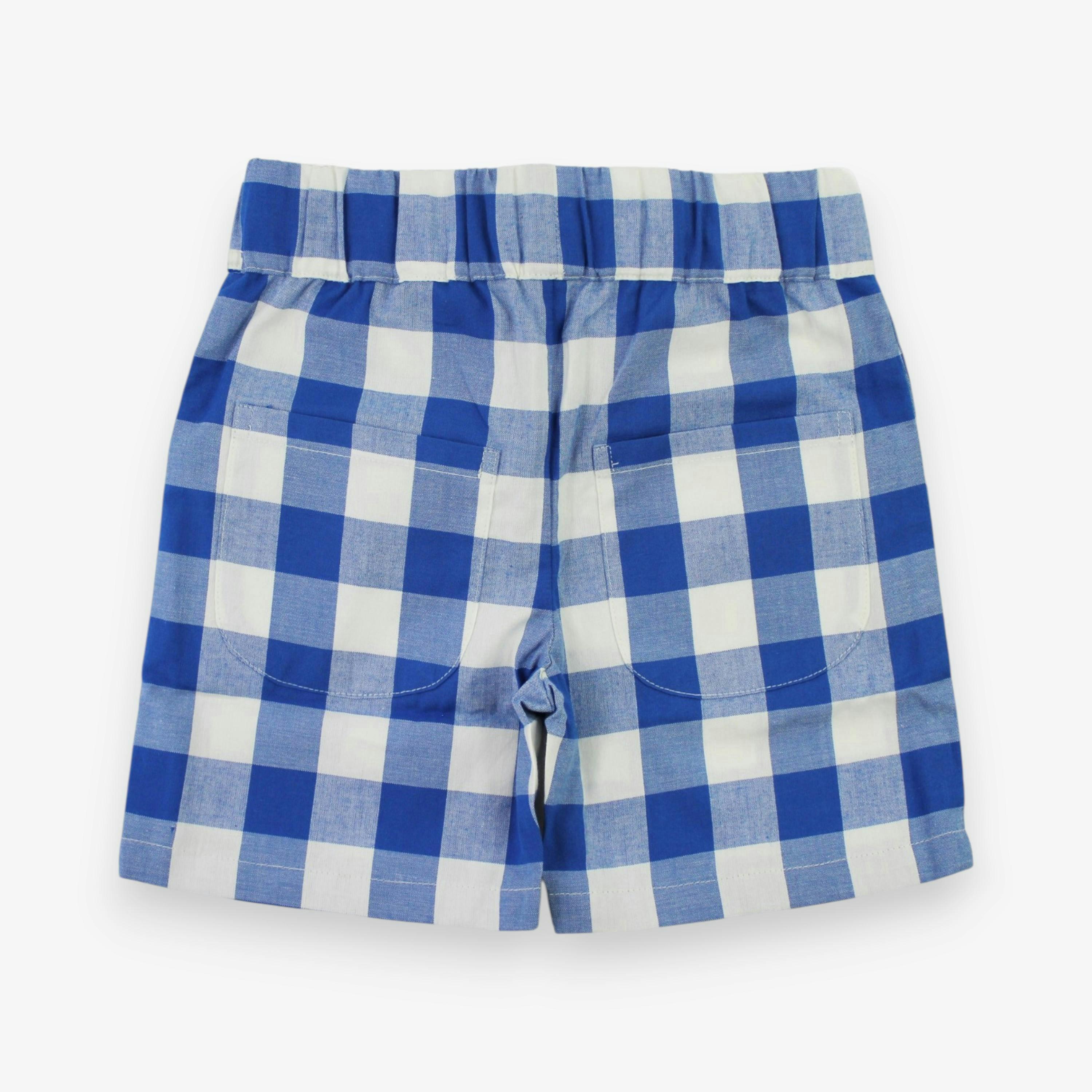 Organic Blue Gingham Woven Shorts , view 3 of 3
