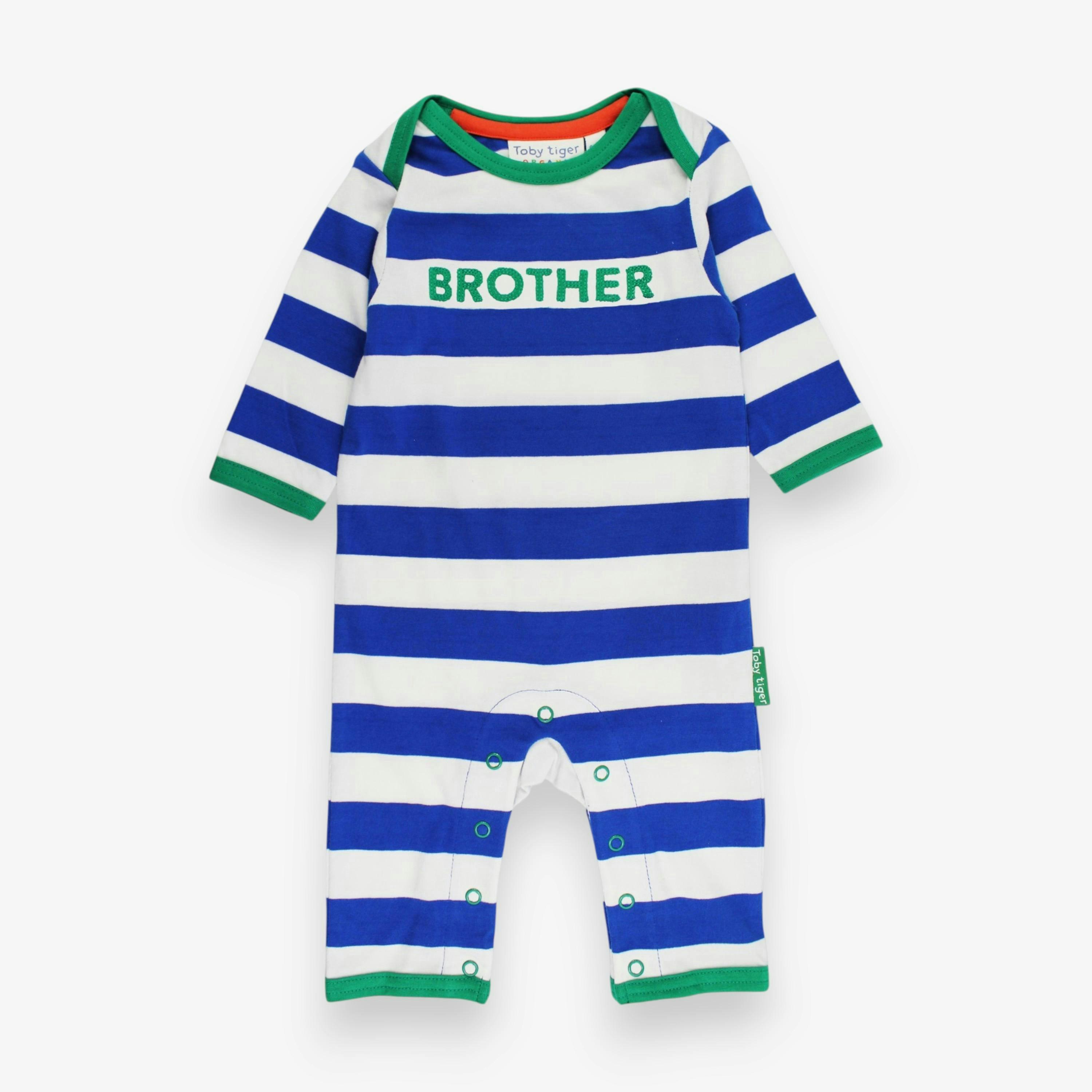 Organic Brother Applique Blue Stripe Sleepsuit , view 1 of 3