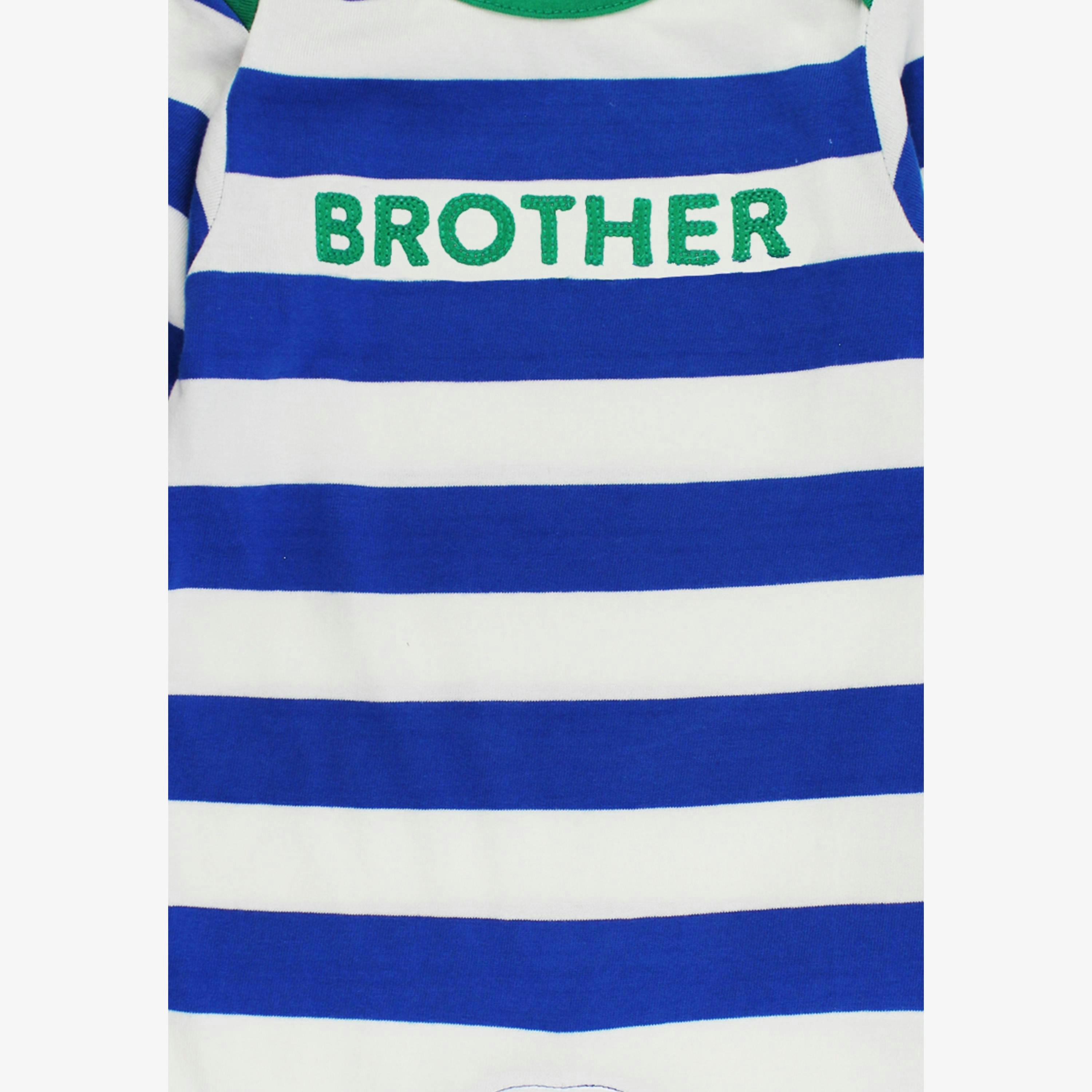 Organic Brother Applique Blue Stripe Sleepsuit , view 2 of 3