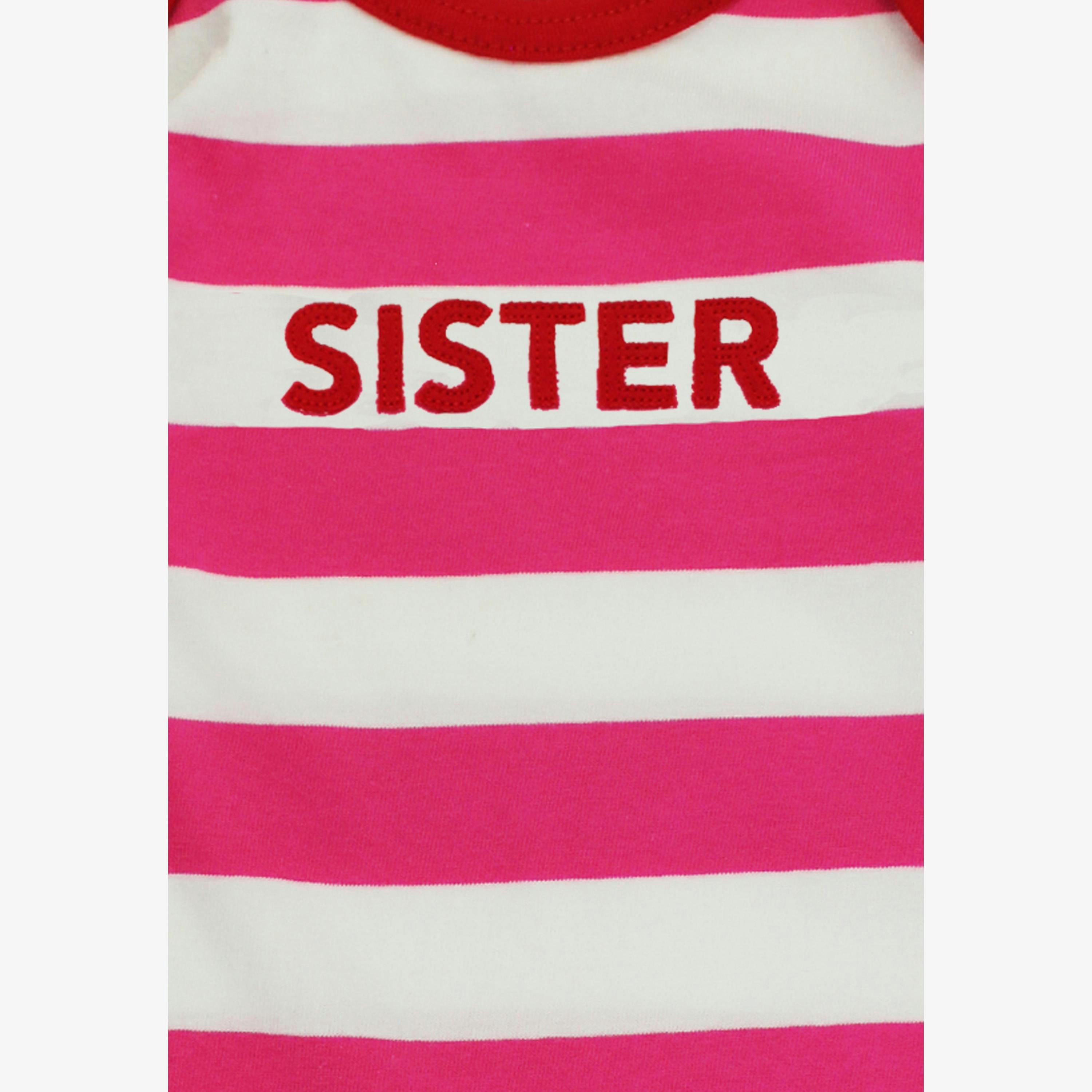 Organic Sister Applique Pink Stripe Sleepsuit , view 2 of 3