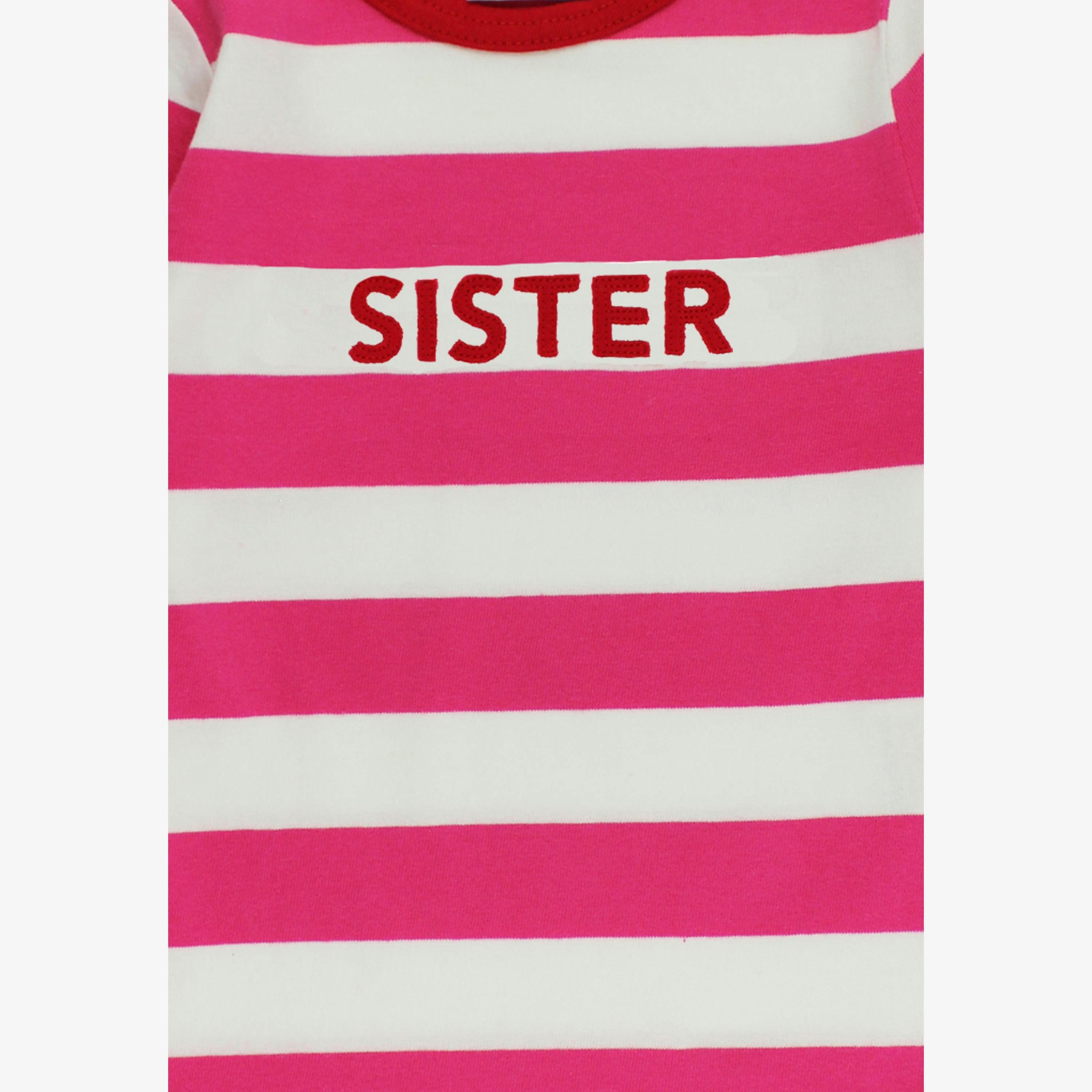 Organic Pink Stripe Sister Applique Long-Sleeved T-Shirt , view 2 of 3
