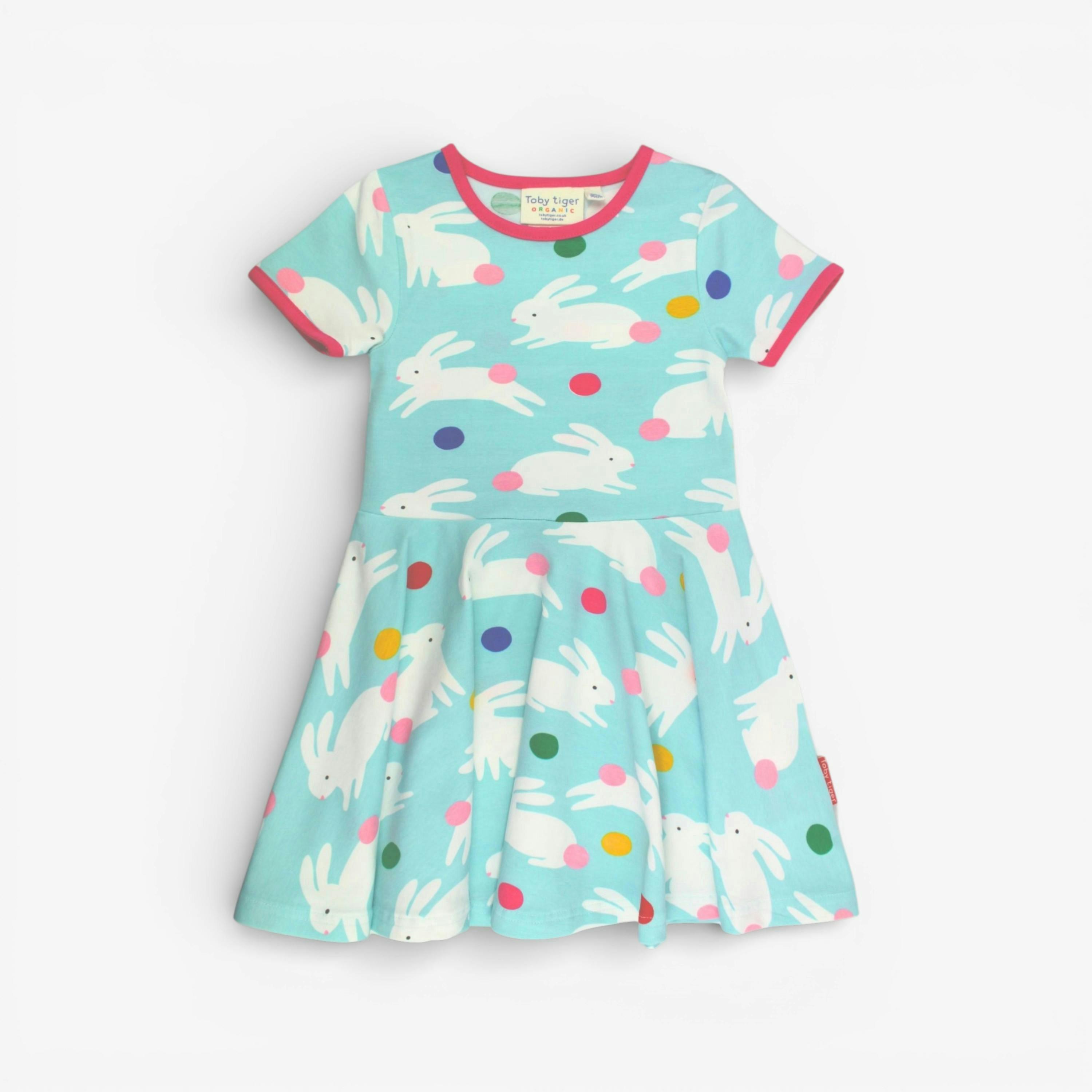 Organic Bunny Hop Print Short-Sleeved Skater Dress , view 1 of 3