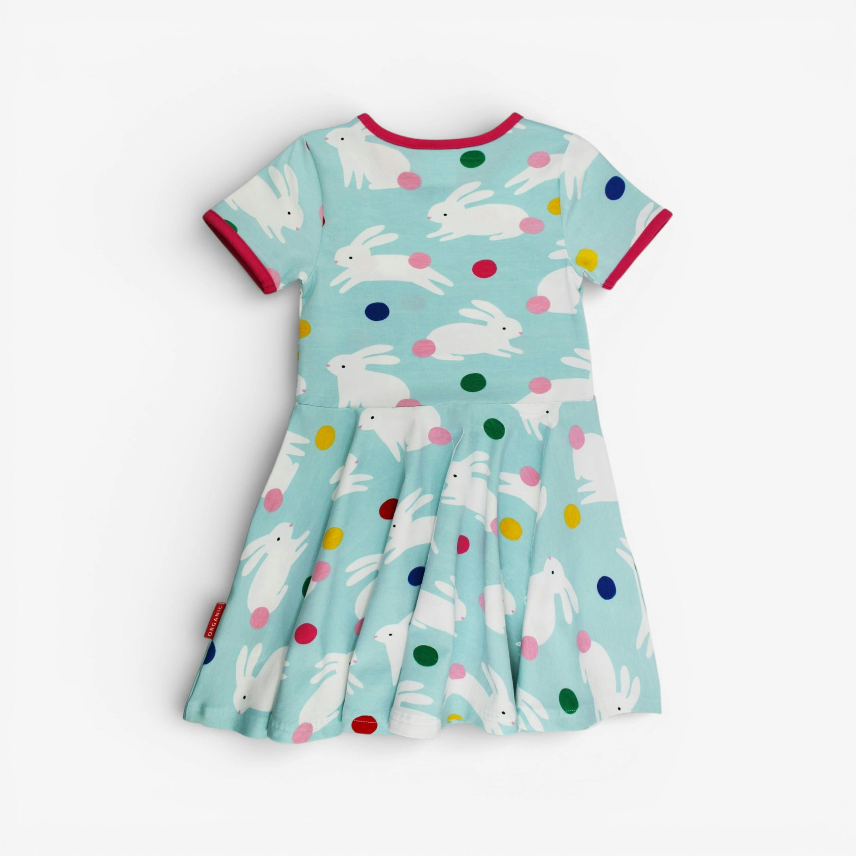 Organic Bunny Hop Print Short-Sleeved Skater Dress , view 3 of 3