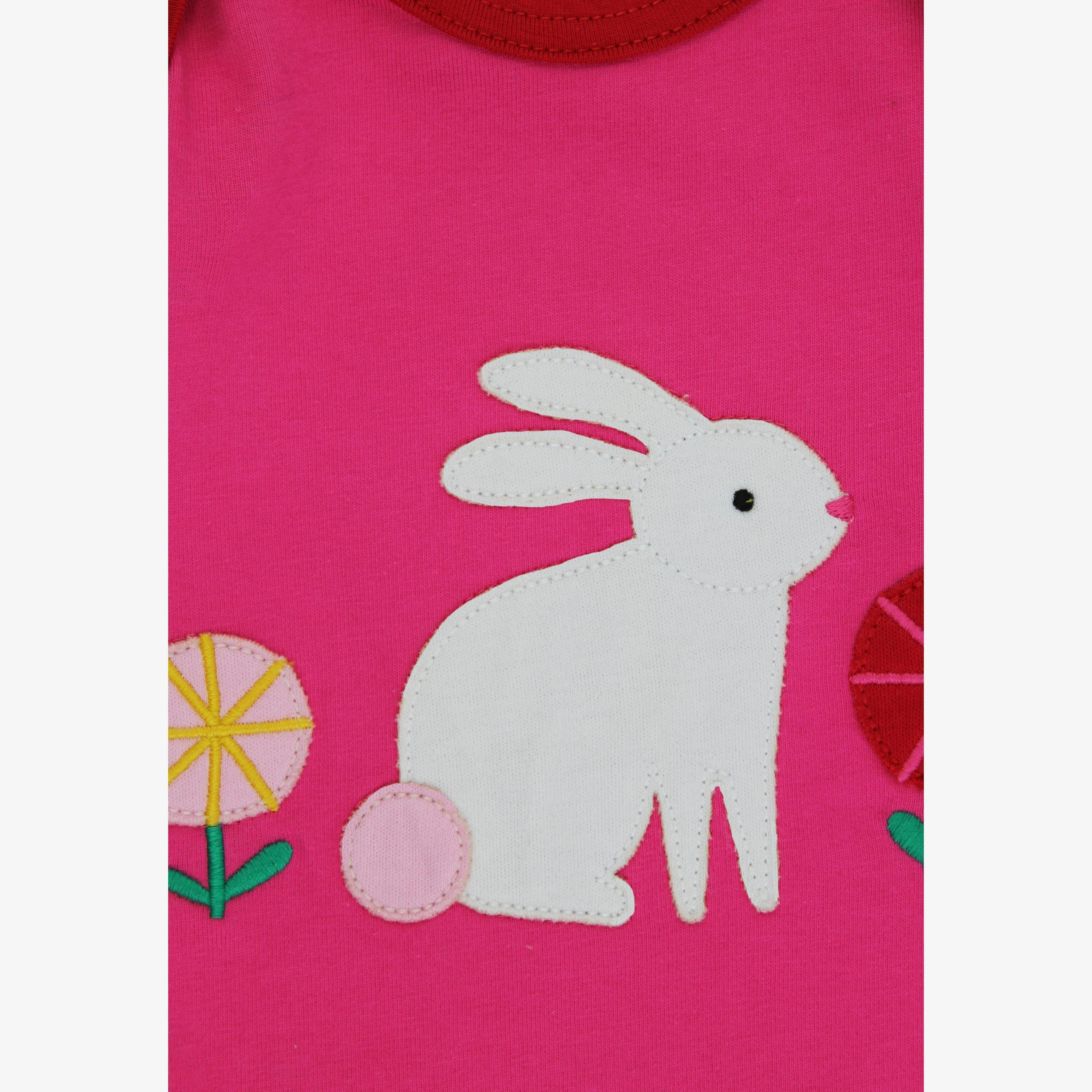 Organic Bunny Hop Applique Pink Sleepsuit , view 2 of 3