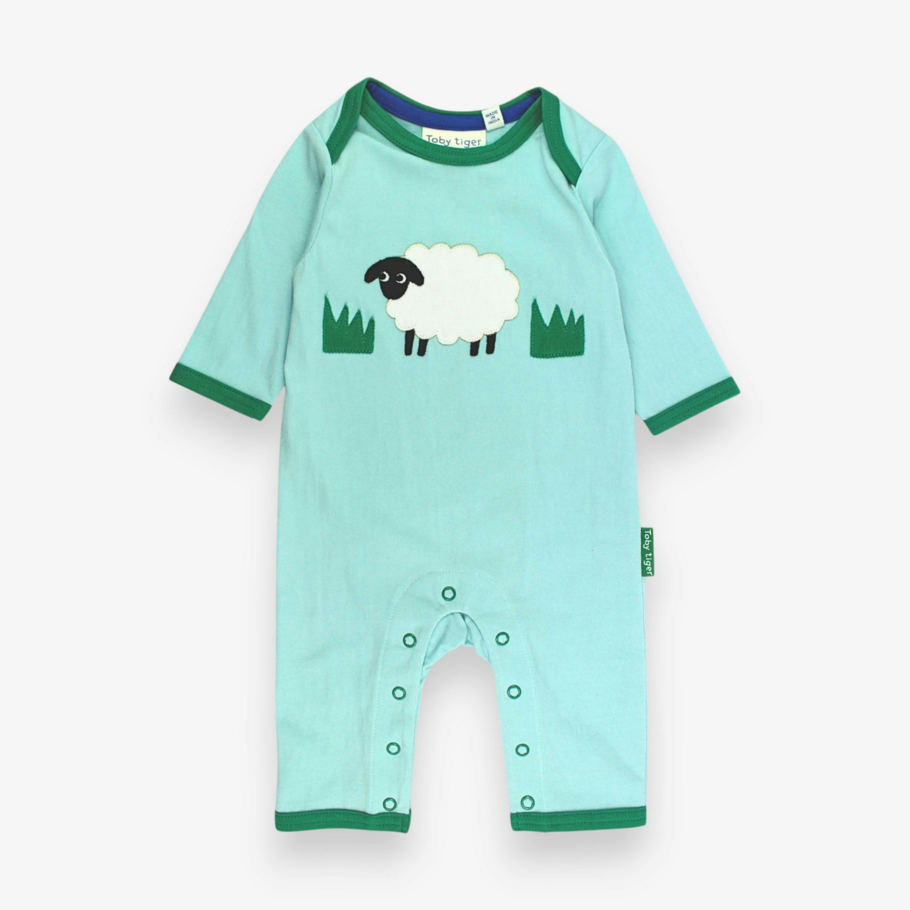 Organic Sheep Applique Blue Sleepsuit , view 1 of 3