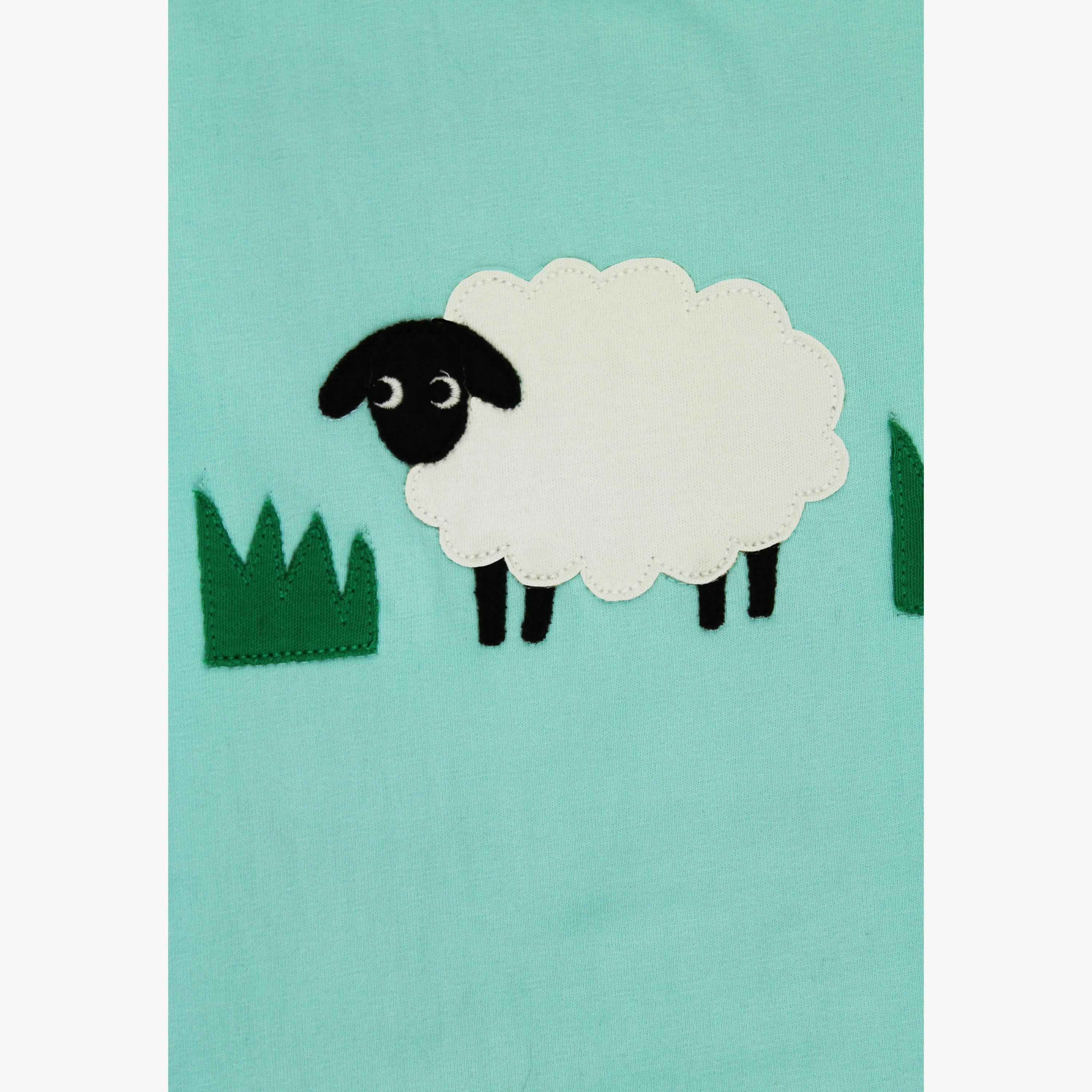 Organic Sheep Applique Blue Sleepsuit , view 2 of 3