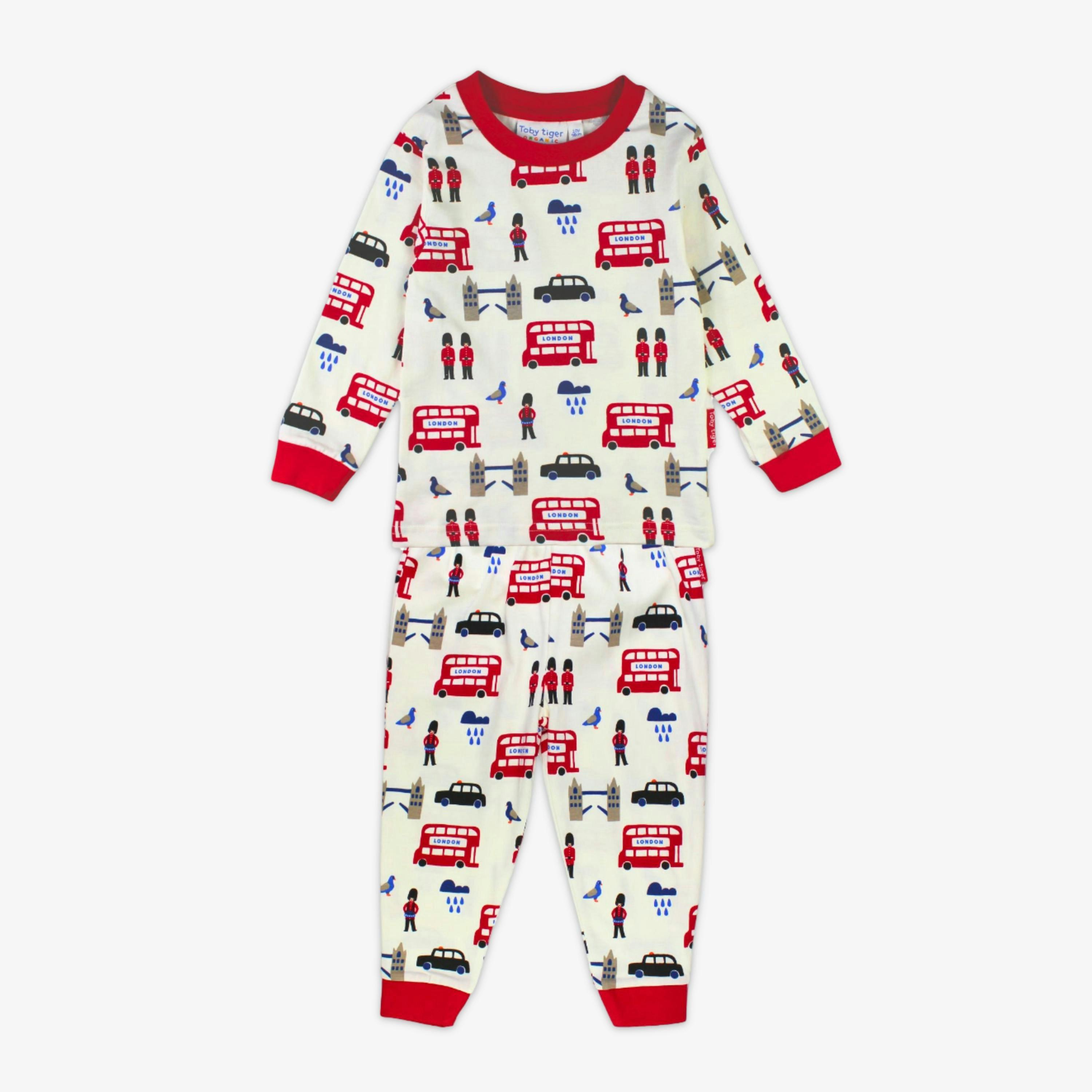 Organic London Print Long-Sleeved Pyjamas , view 1 of 3