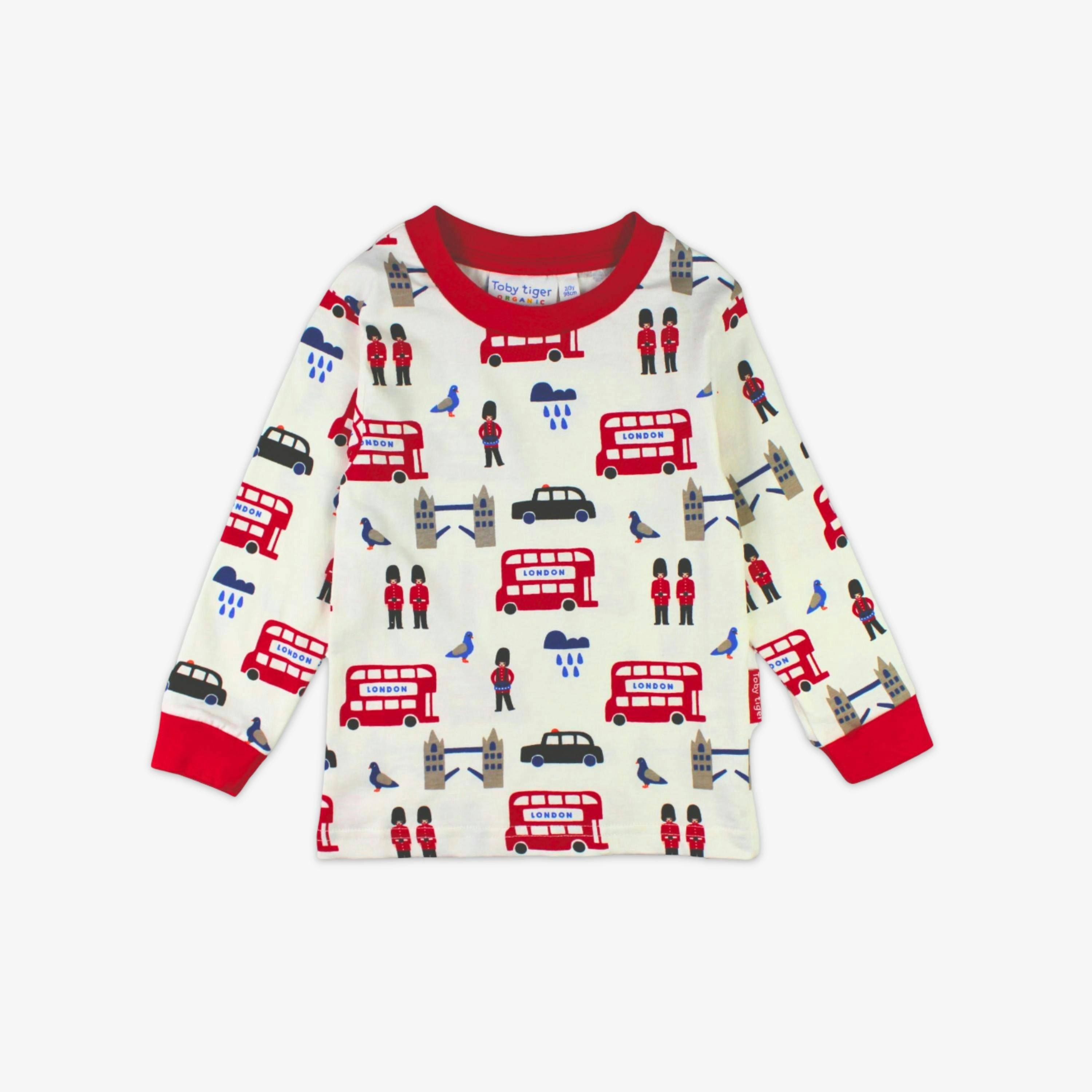 Organic London Print Long-Sleeved Pyjamas , view 2 of 3
