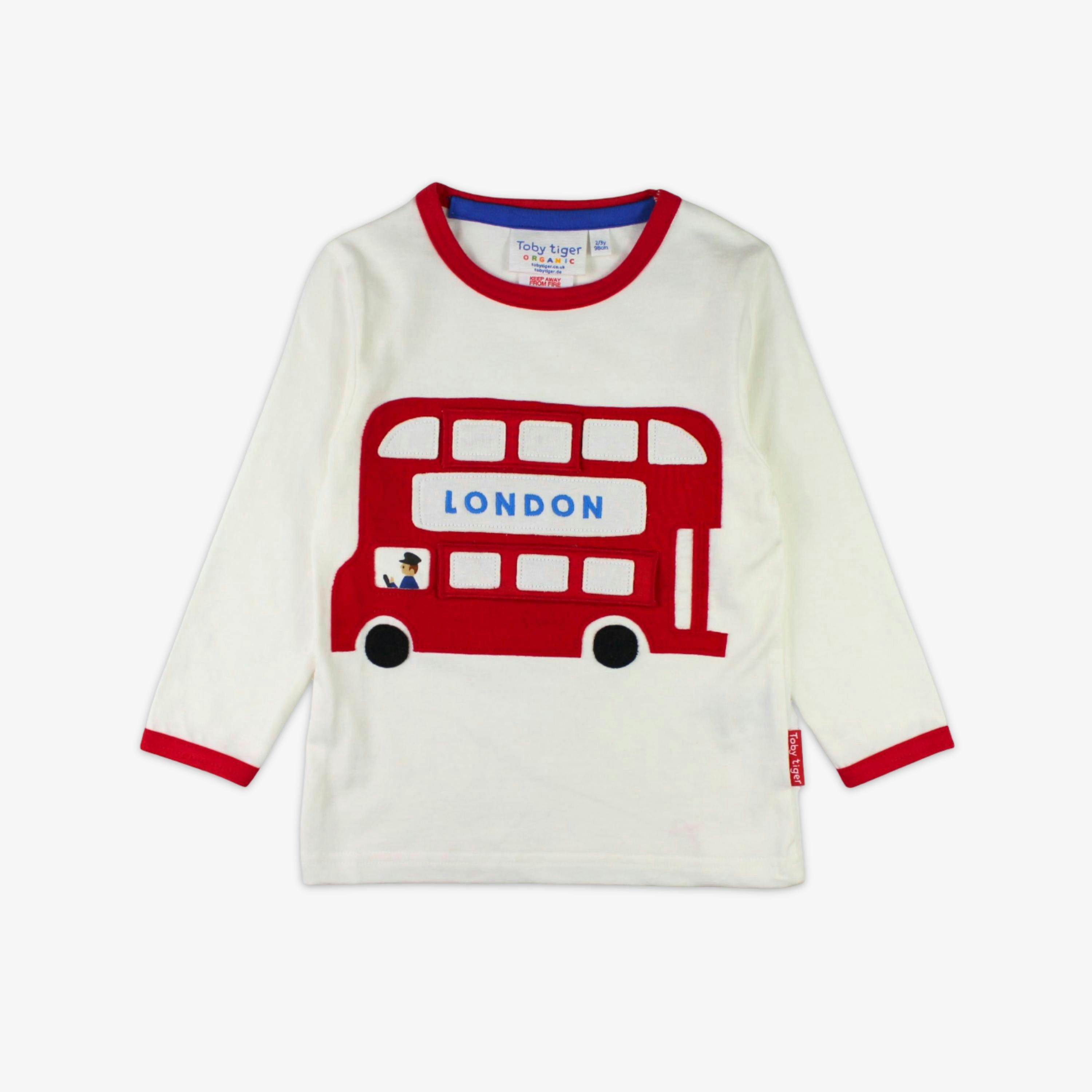 Organic London Bus Applique Long-Sleeved T-Shirt , view 1 of 3