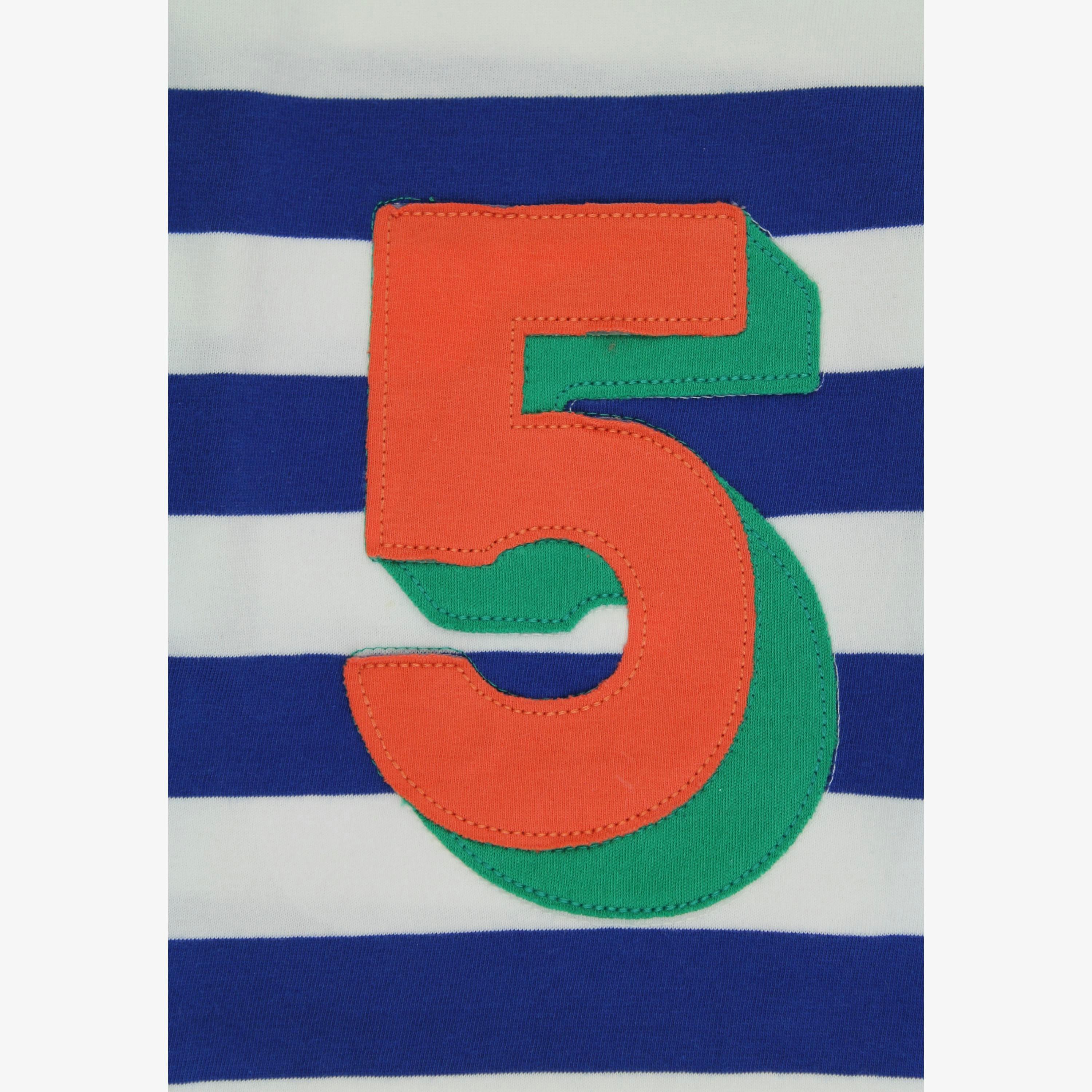 Organic Five Applique Blue Stripe Long-Sleeved T-Shirt , view 2 of 3