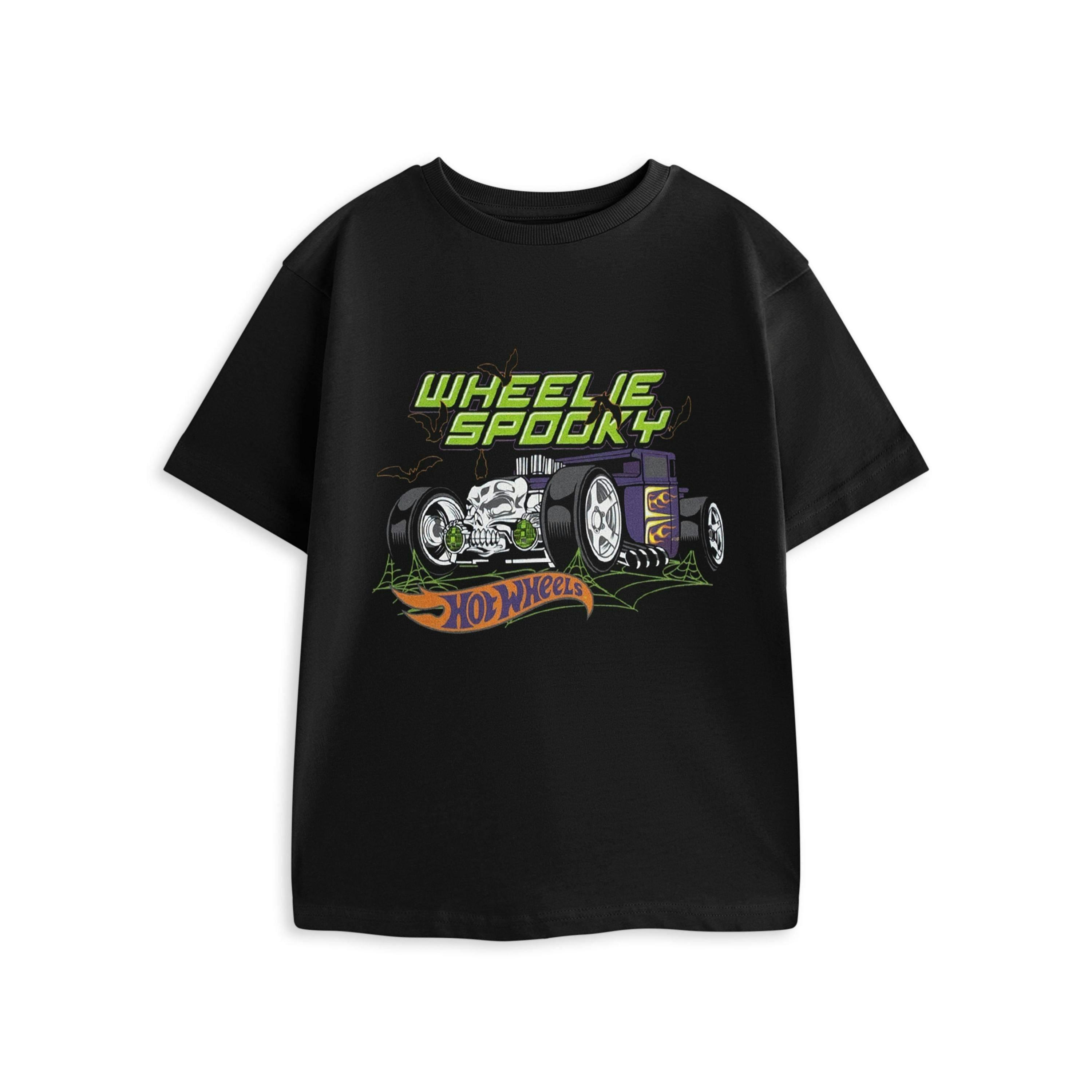 Hot Wheels Boys Black Wheelie Spooky Short Sleeved T-Shirt by Vanilla Underground , view 1 of 4