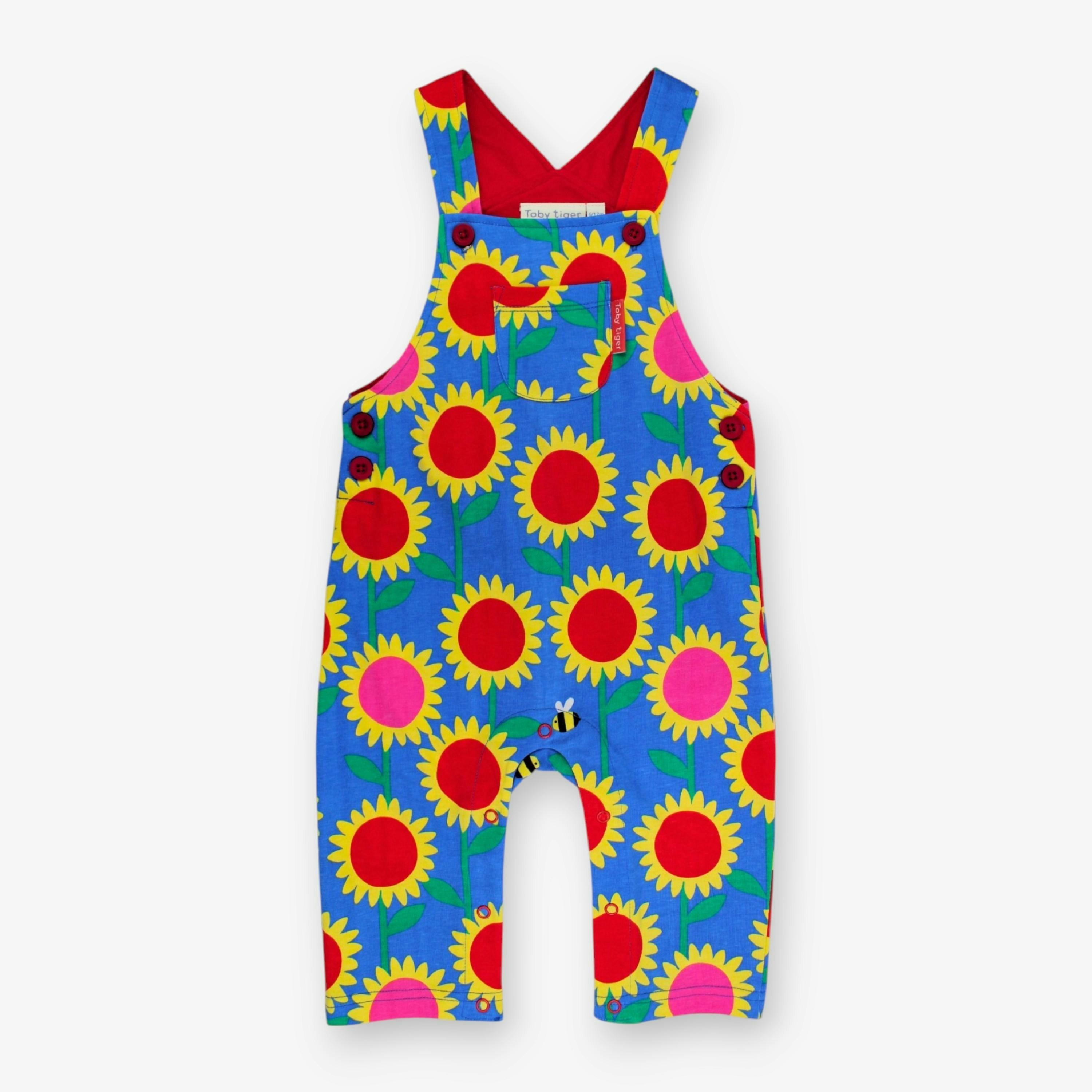 Organic Sunflower Bee Print Dungarees , view 1 of 3