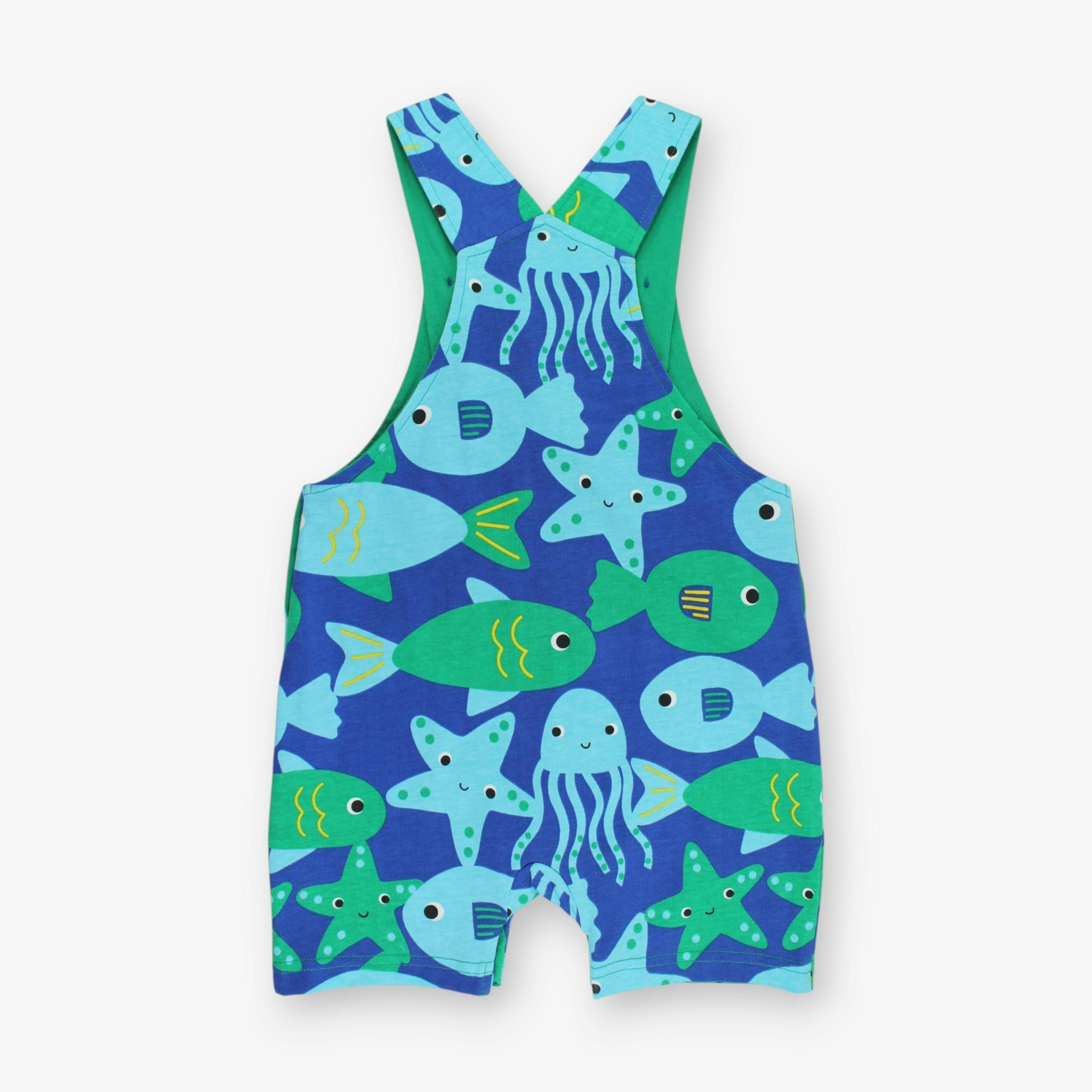 Organic Sea Creature Print Dungaree Shorts , view 2 of 3