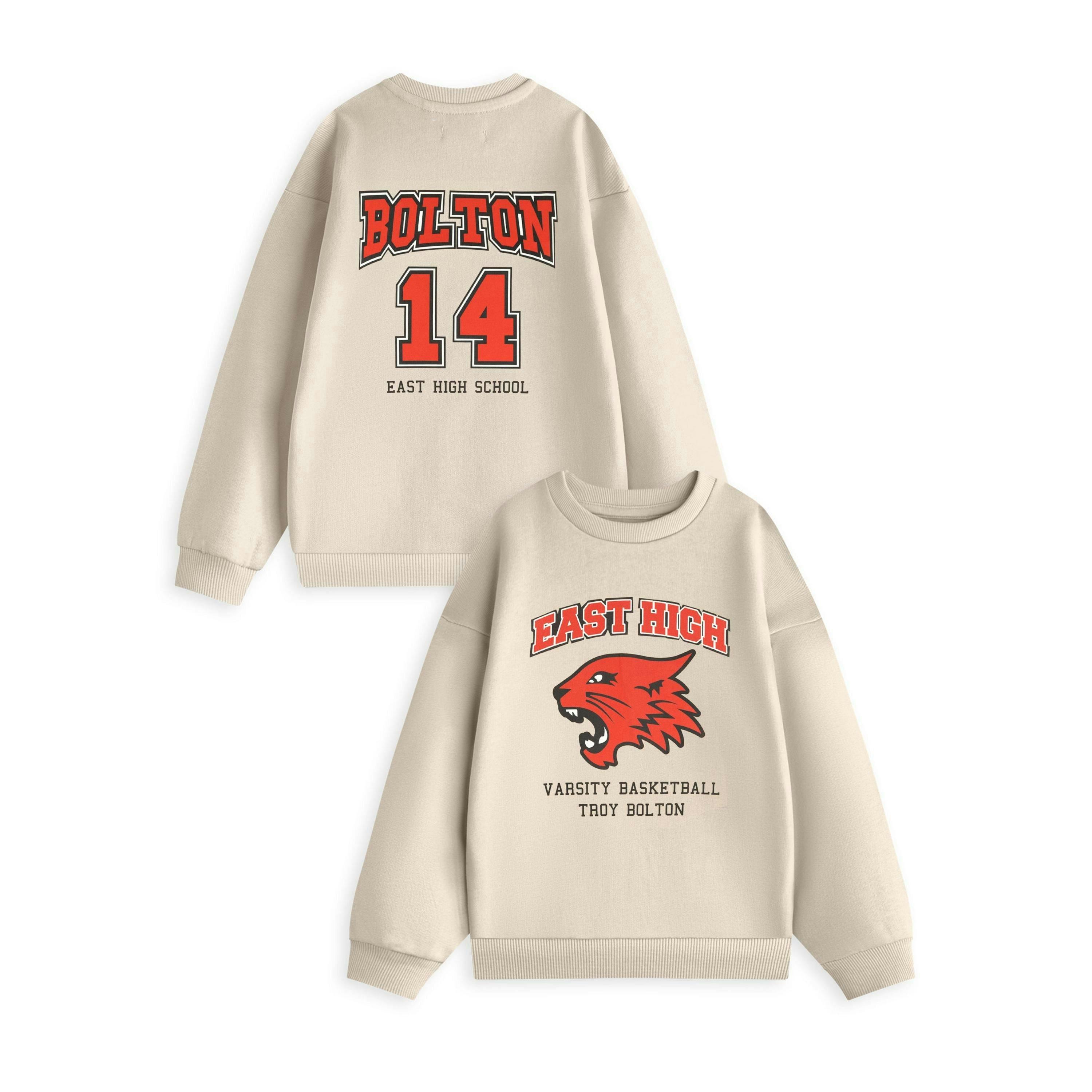 High School Musical Womens Beige Varsity basketball sweat Sweatshirt by Vanilla Underground , view 1 of 6