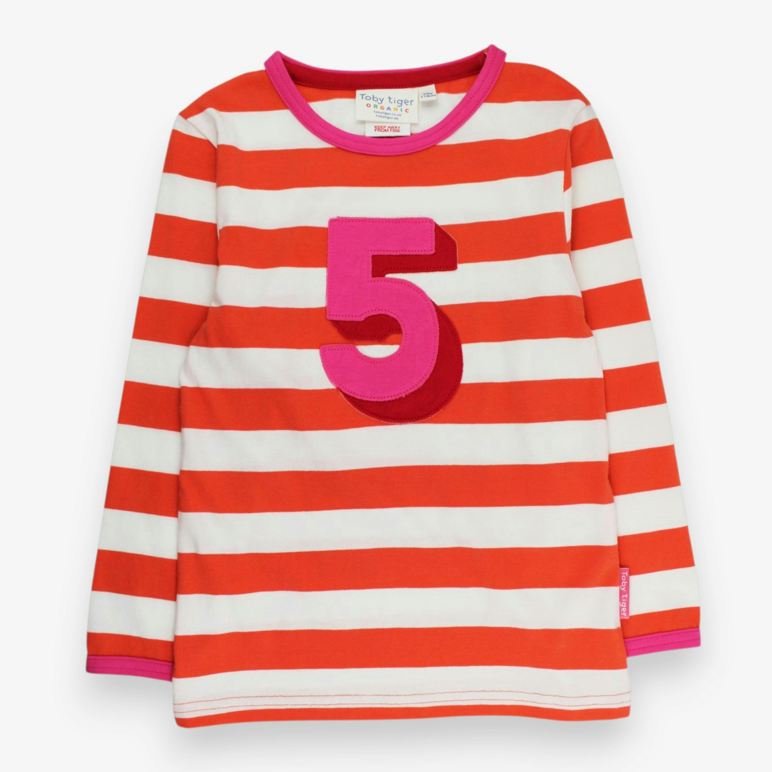 Organic Five Applique Orange Stripe Long-Sleeved T-Shirt , view 1 of 3