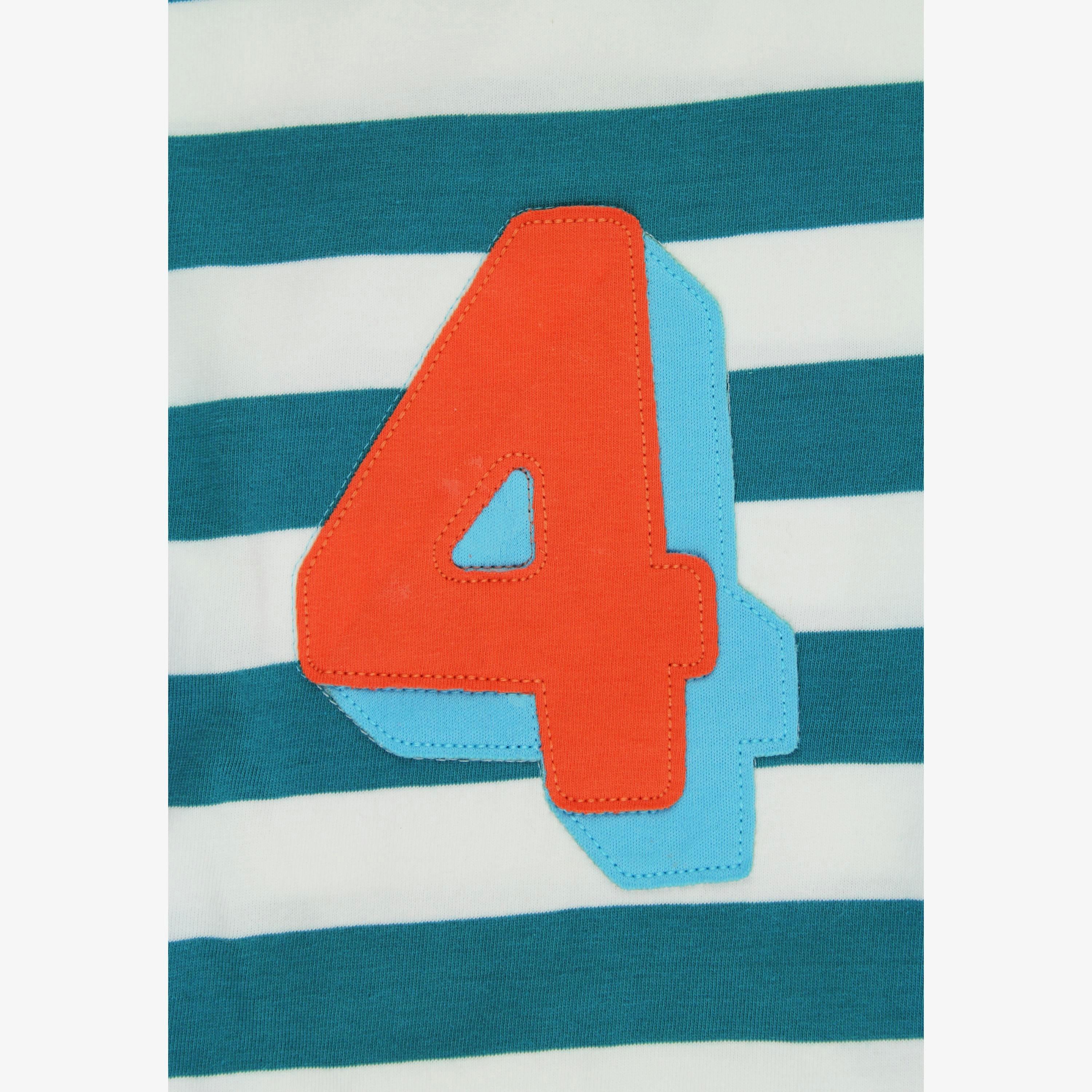 Organic Four Applique Teal Stripe Long-Sleeved T-Shirt , view 2 of 3