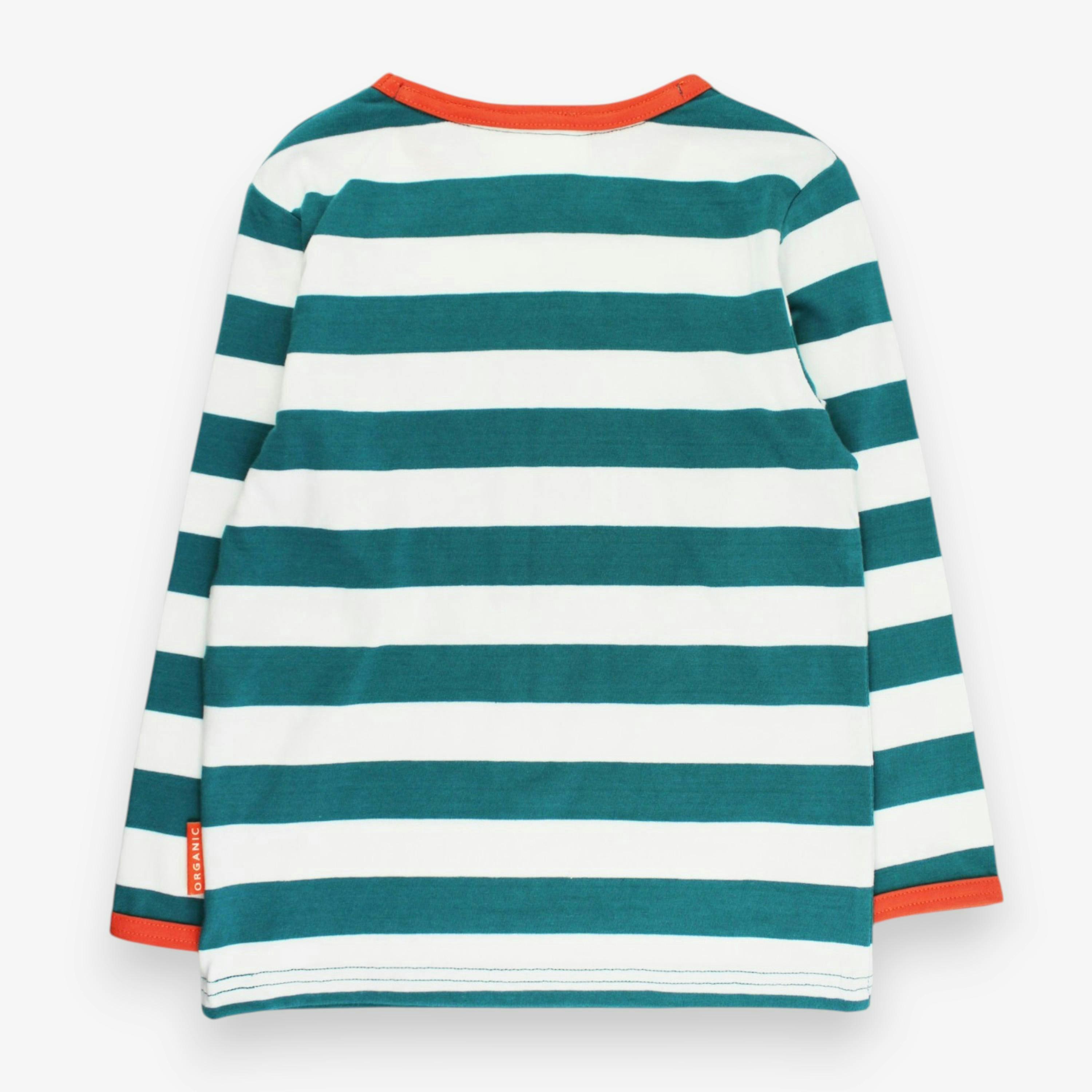 Organic Four Applique Teal Stripe Long-Sleeved T-Shirt , view 3 of 3