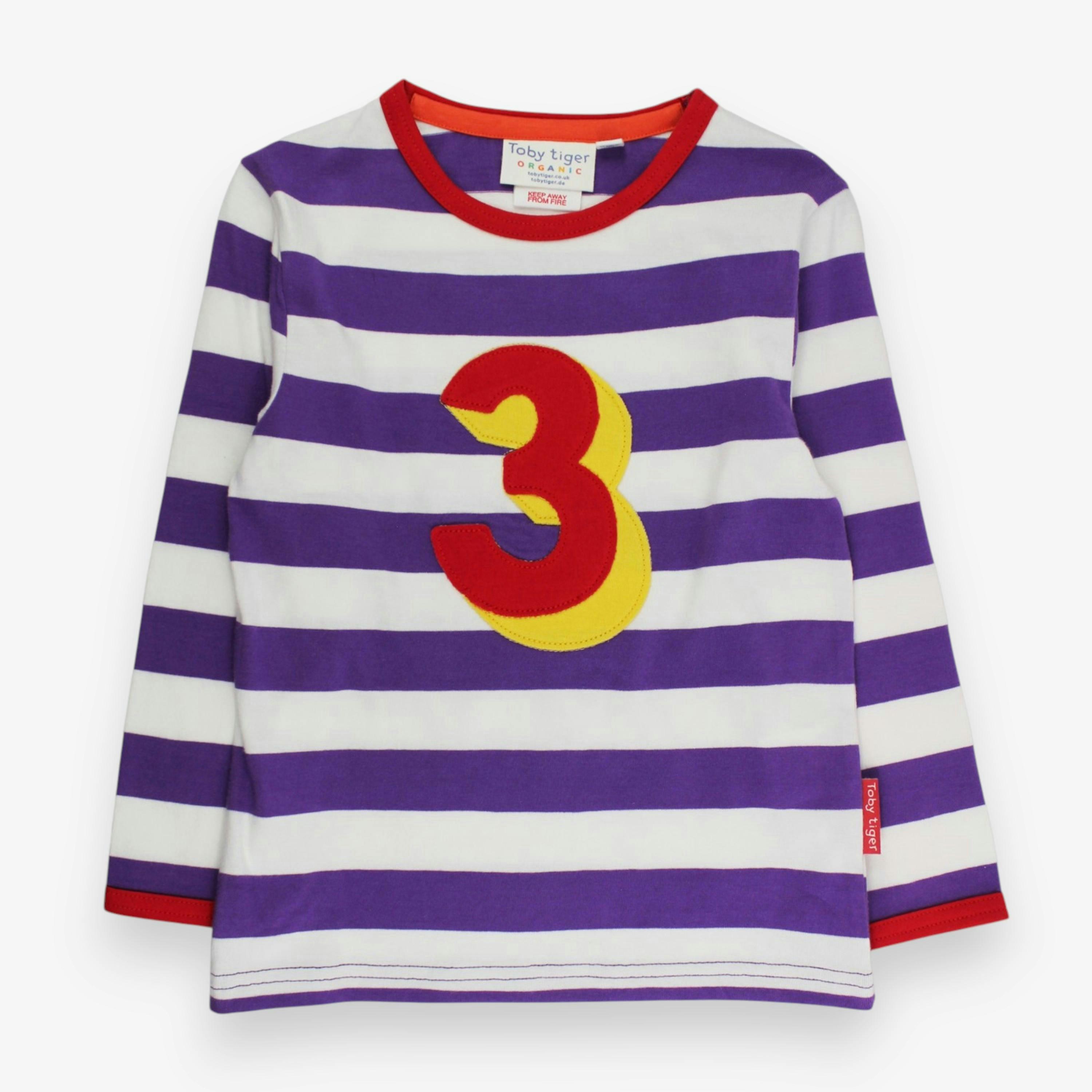 Organic Three Applique Purple Stripe Long-Sleeved T-Shirt , view 1 of 3