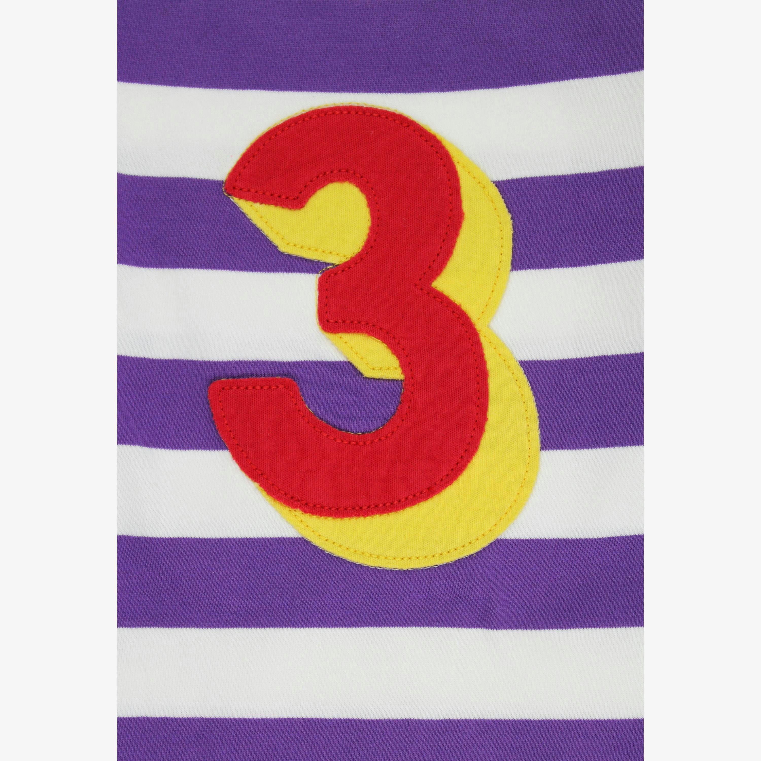 Organic Three Applique Purple Stripe Long-Sleeved T-Shirt , view 2 of 3