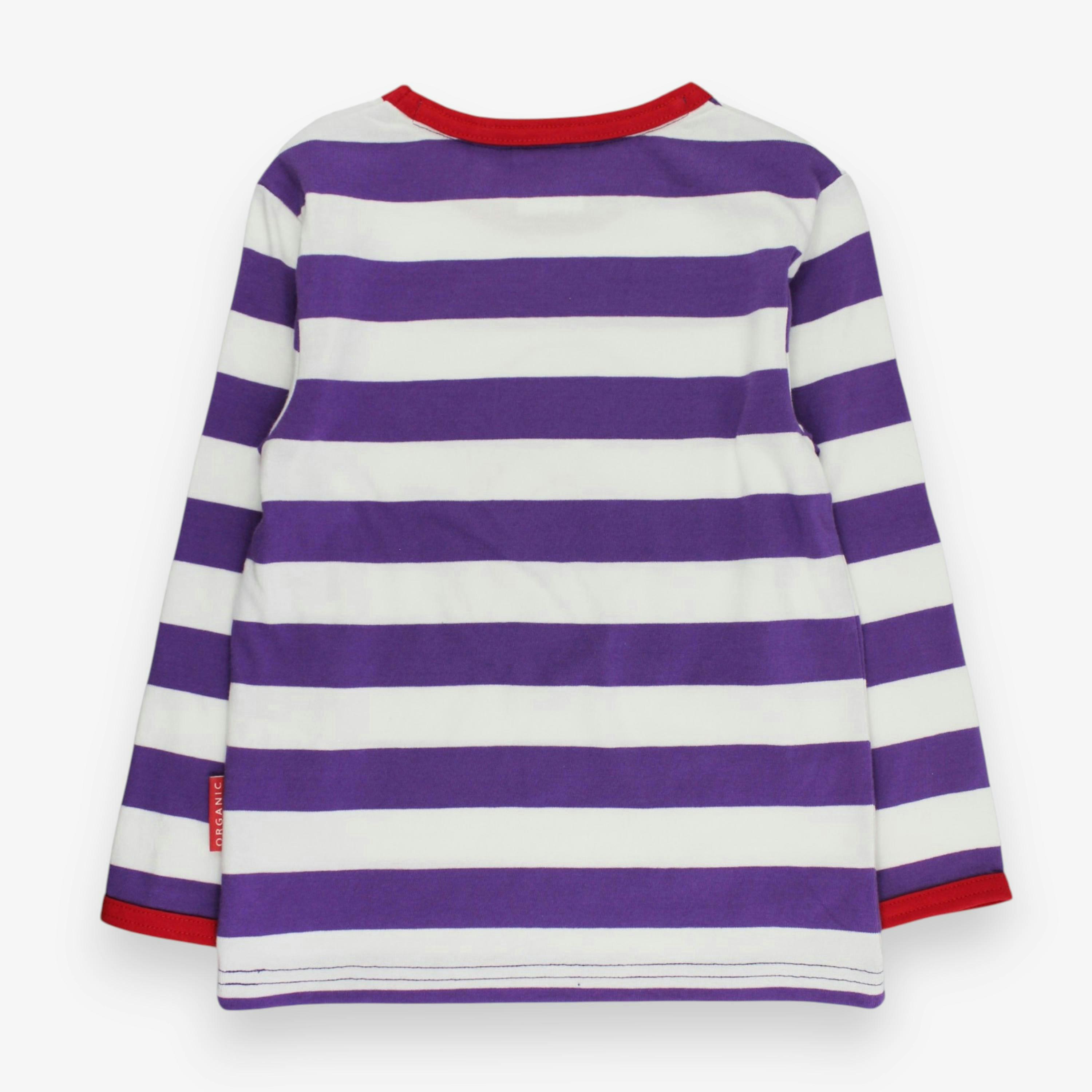 Organic Three Applique Purple Stripe Long-Sleeved T-Shirt , view 3 of 3