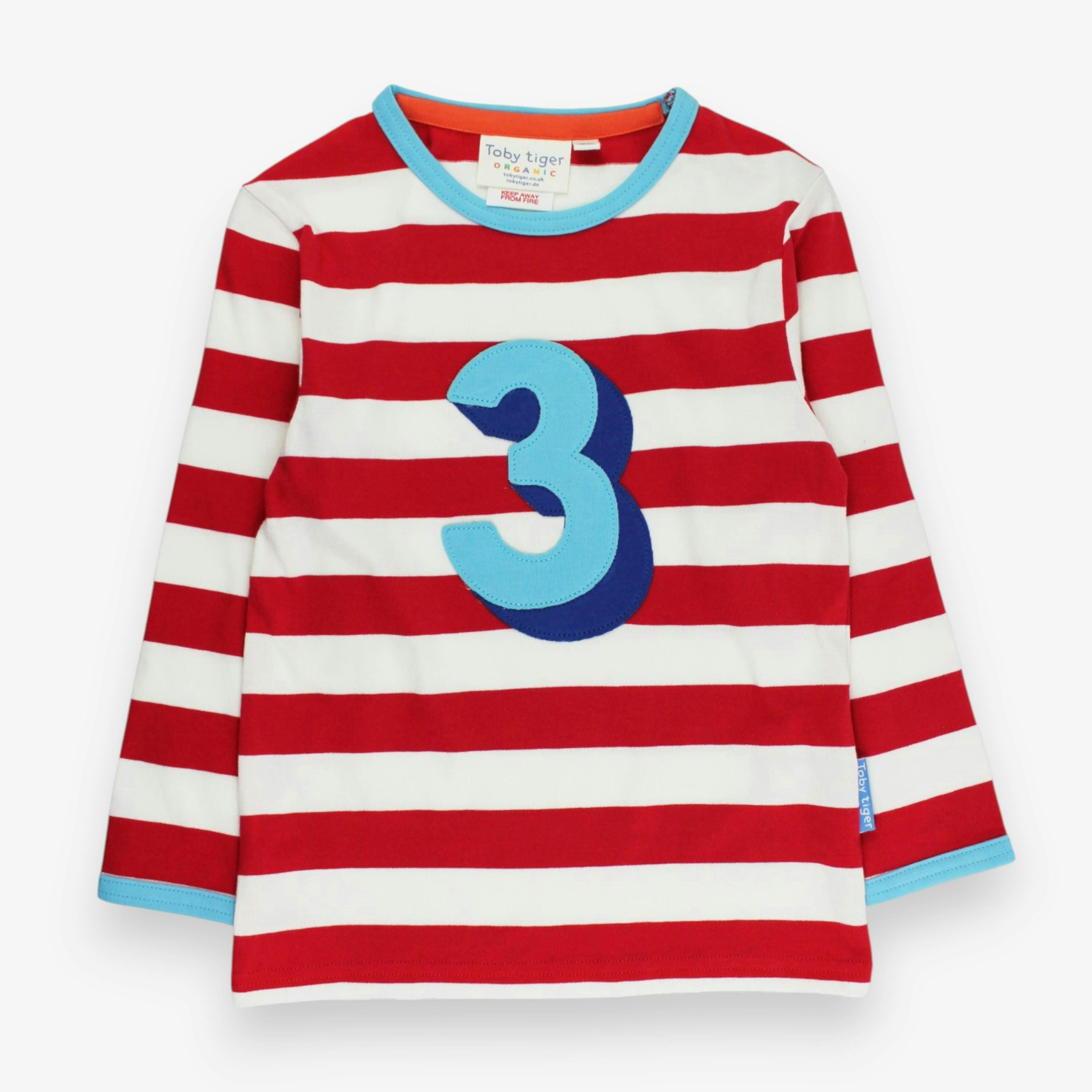 Organic Three Applique Red Stripe Long-Sleeved T-Shirt , view 1 of 3