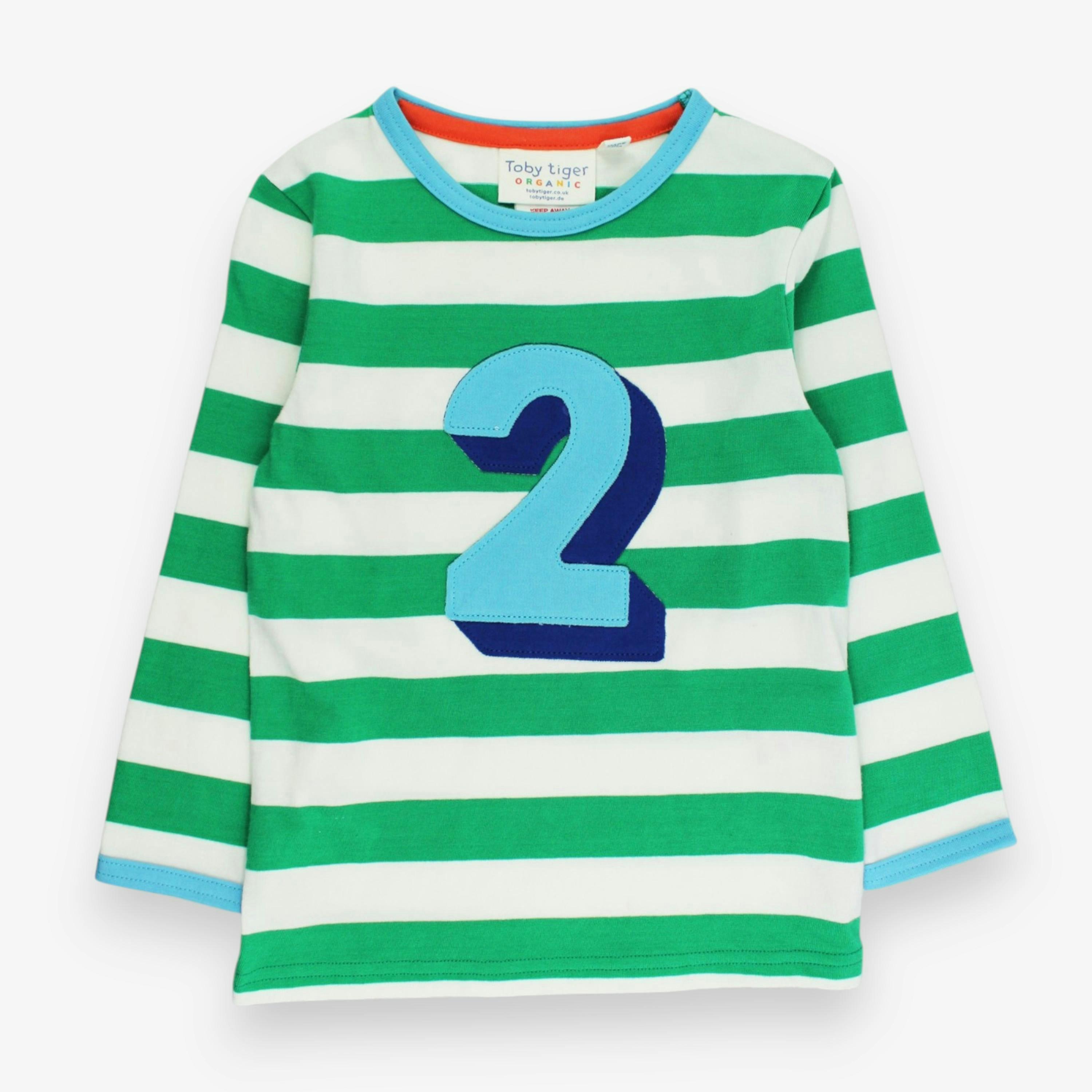 Organic Two Applique Green Stripe Long-Sleeved T-Shirt , view 1 of 3