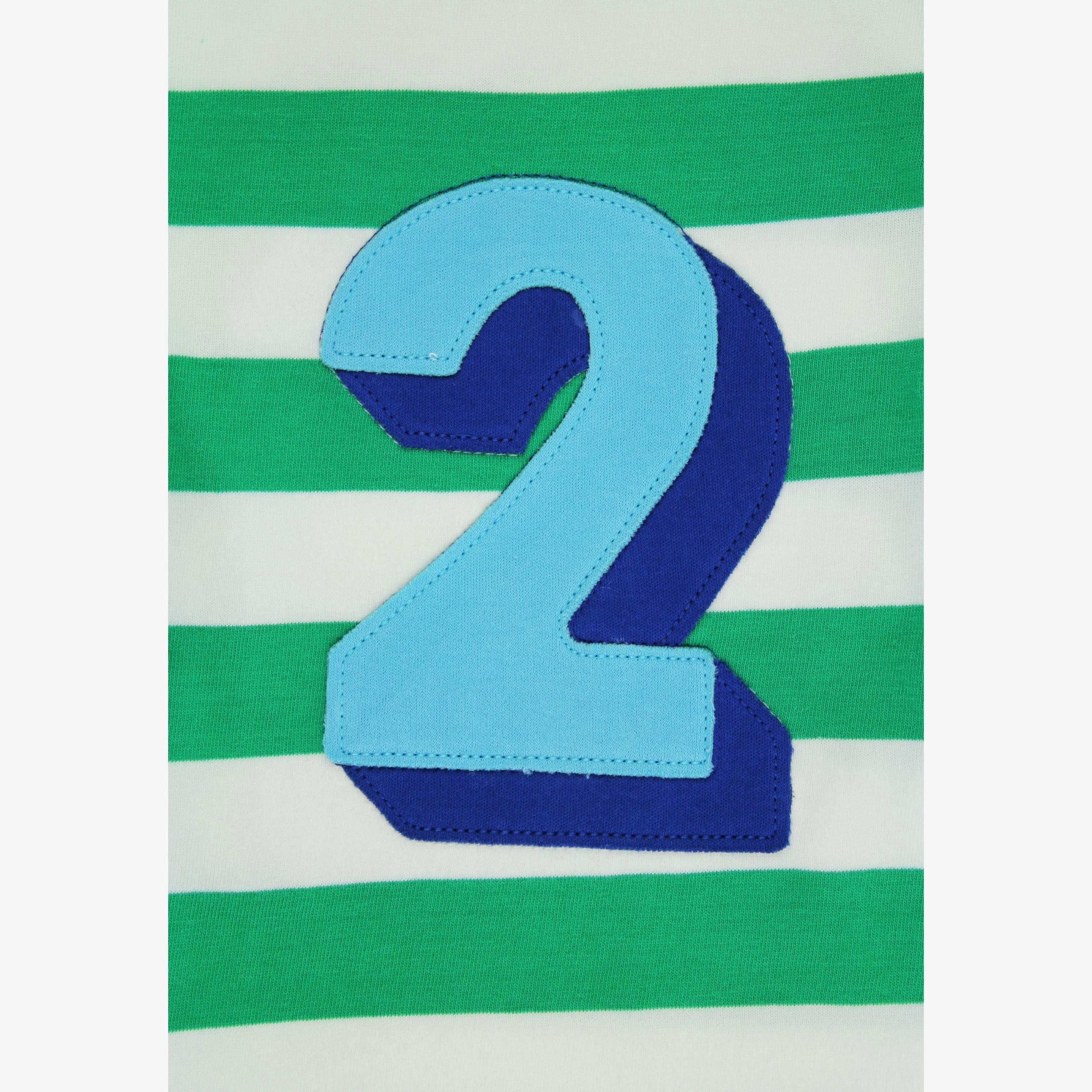 Organic Two Applique Green Stripe Long-Sleeved T-Shirt , view 2 of 3