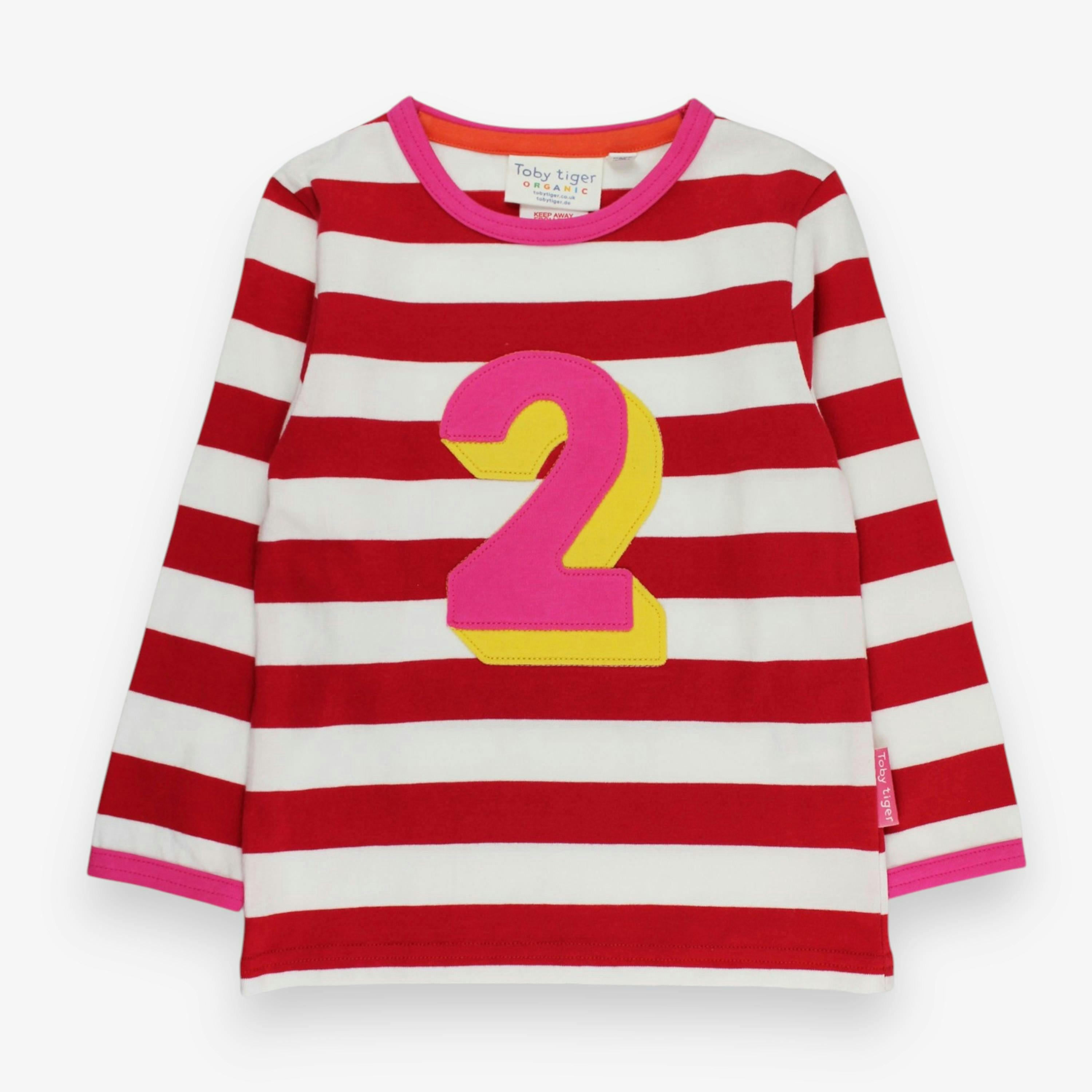Organic Two Applique Red Stripe Long-Sleeved T-Shirt , view 1 of 3