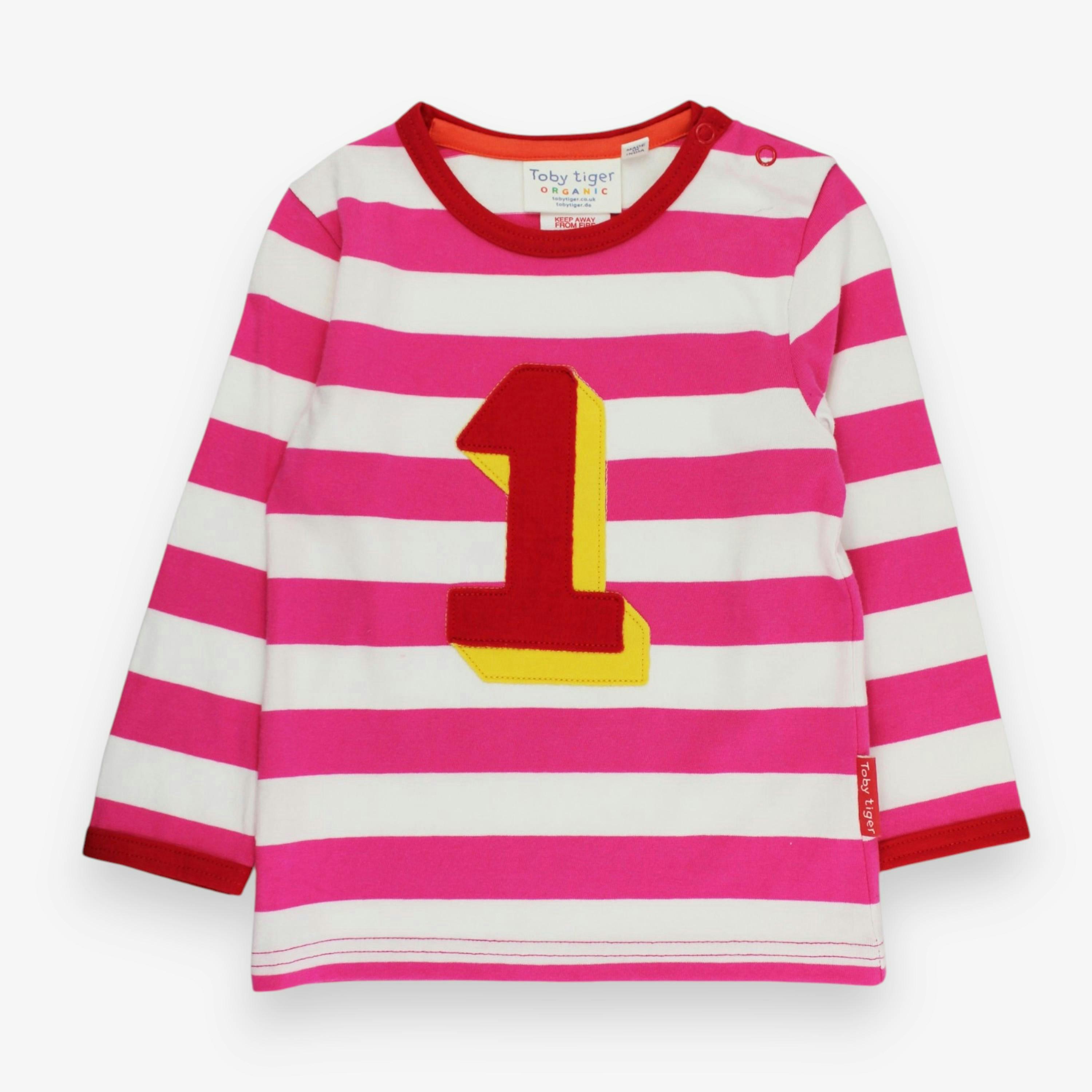 Organic One Applique Pink Stripe Long-Sleeved T-Shirt , view 1 of 3